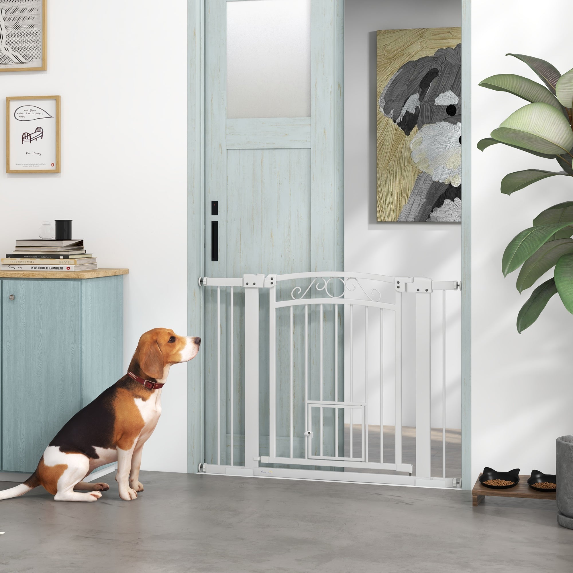 Dog Gate, Walk Through Pet Gate w/ Small Pet Door, Auto Close, for Doorways, House, Stair, 30