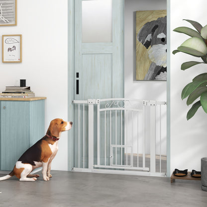 Dog Gate, Walk Through Pet Gate w/ Small Pet Door, Auto Close, for Doorways, House, Stair, 30"-41" W x 30.5" H Houses, Kennels & Pens   at Gallery Canada