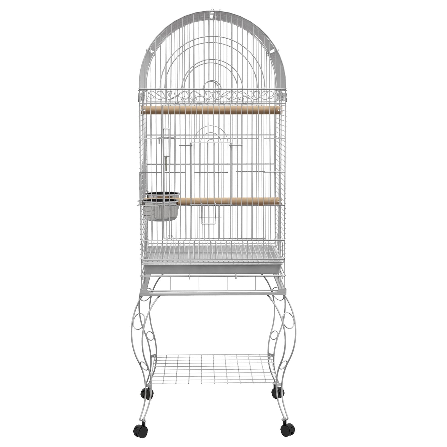 Play Open Top Bird Cage 60" Parrot Cage for Cockatiel, Sun Conure with Rolling Stand, Removable Tray, Perches, Storage Shelf White, 20.1" x 20.1" Bird Cages   at Gallery Canada