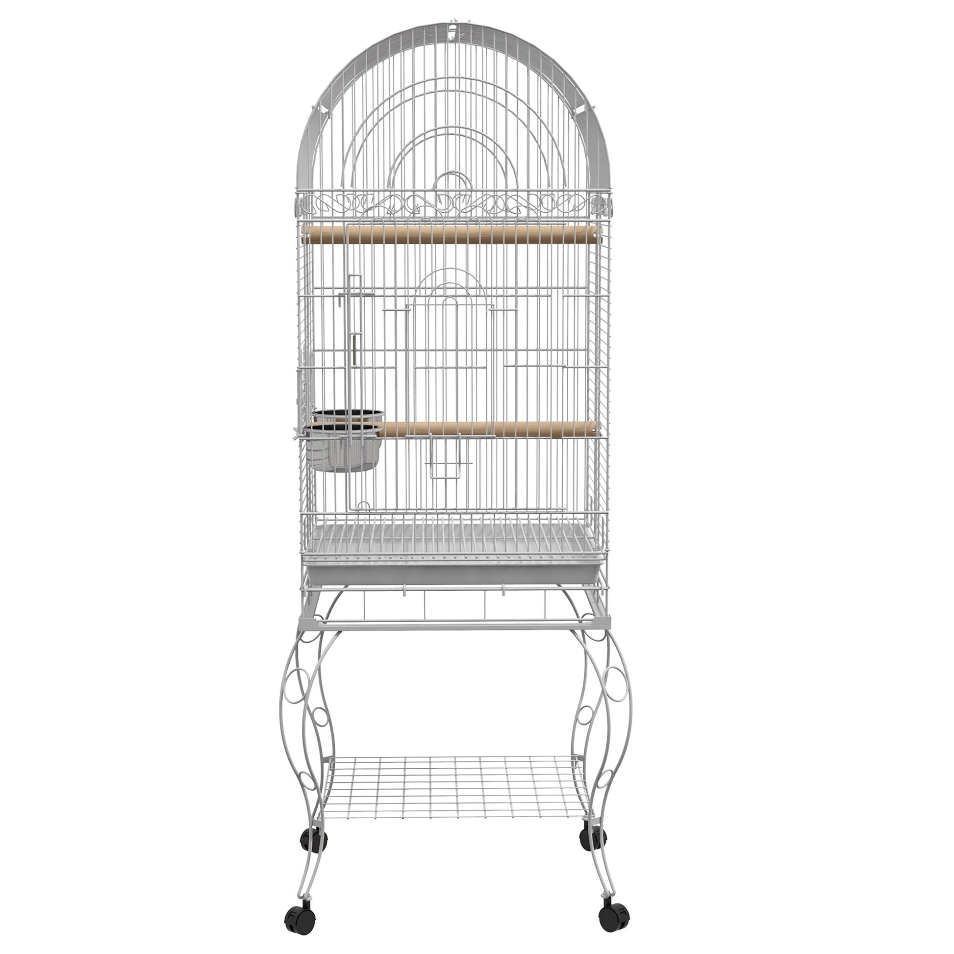 Play Open Top Bird Cage 60" Parrot Cage for Cockatiel, Sun Conure with Rolling Stand, Removable Tray, Perches, Storage Shelf White, 20.1" x 20.1" Bird Cages   at Gallery Canada