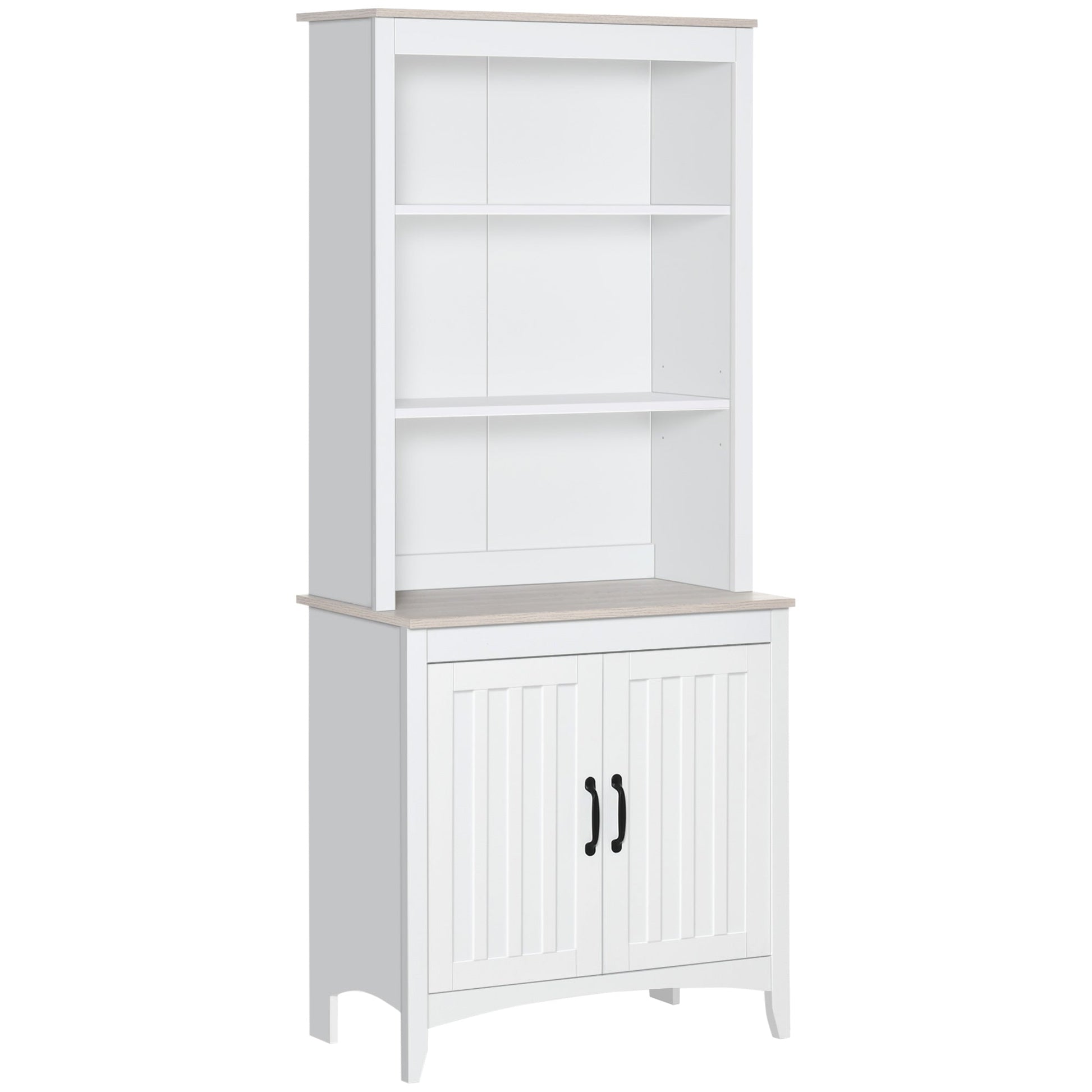 70" Kitchen Buffet Hutch with 3-tier Shelving Double-door Storage Pantry Cabinet, Sideboard with Adjustable Shelves Microwave Oven Countertop, White Kitchen Pantry Cabinets White  at Gallery Canada