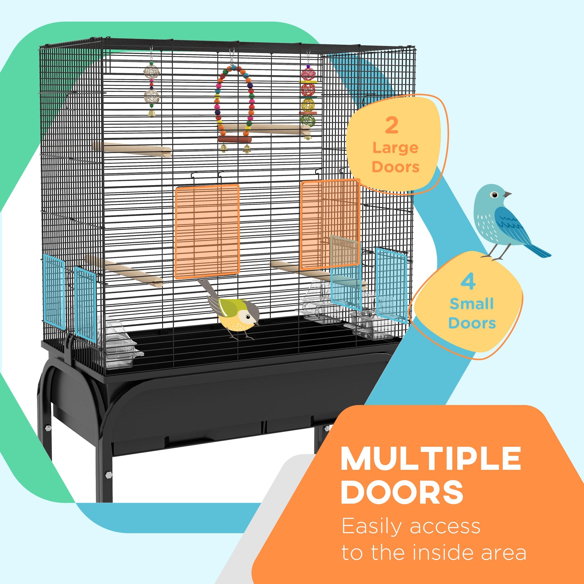 51" Bird Cage for Budgies Canaries Finches Lovebirds Parakeets with Rolling Stand, Toys, Black Bird Cages   at Gallery Canada