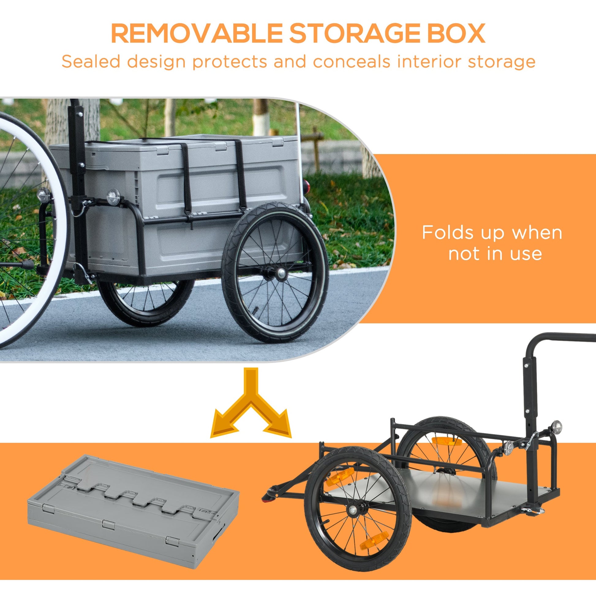 Steel Trailer for Bike, Bicycle Cargo Trailer with Foldable Storage Box and Safe Reflectors, Max Load 88LBS Bike Cargo Trailers   at Gallery Canada