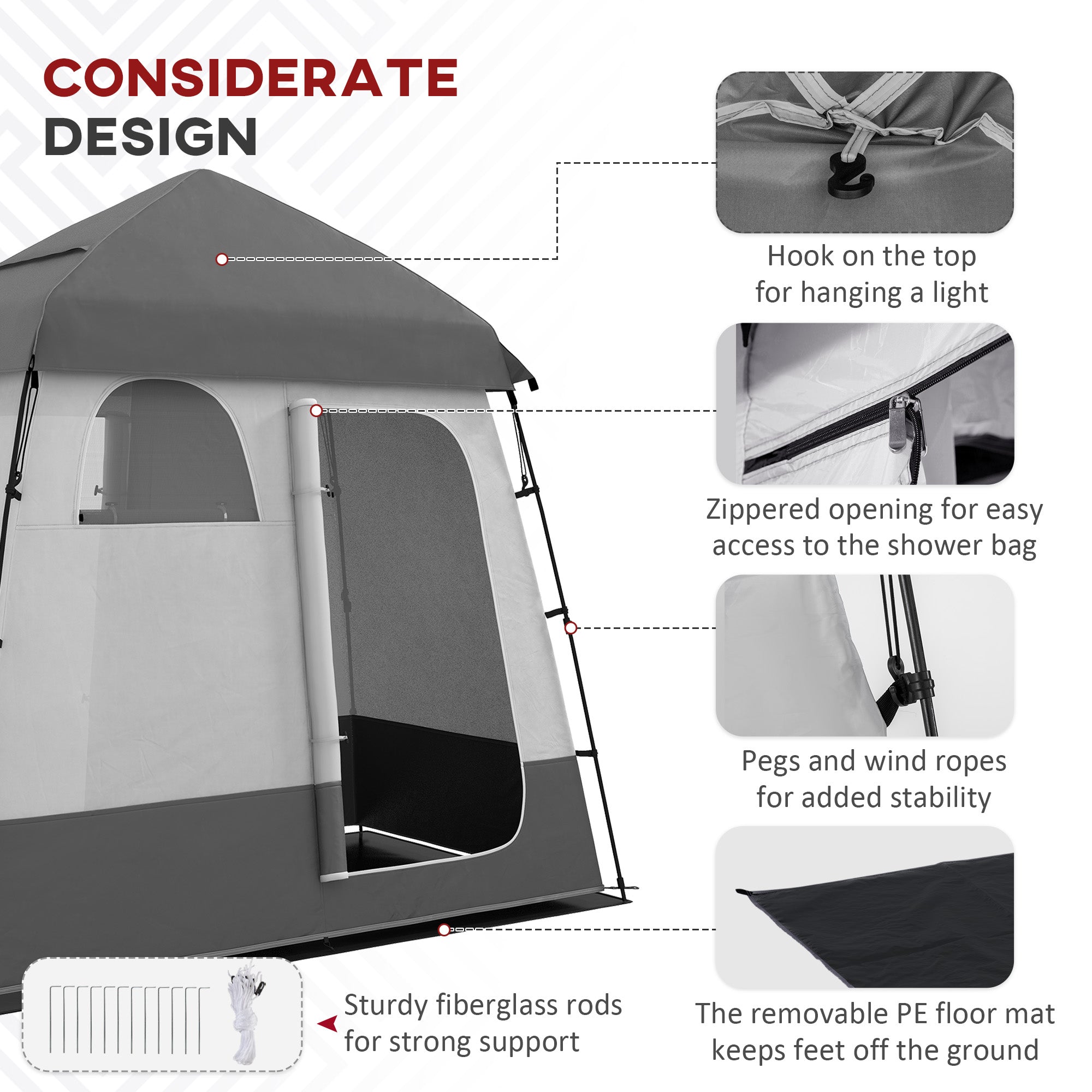 Outdoor Portable Pop Up Shower Tent Changing Tent Privacy Enclosure with 2 Rooms, Shower Bag, Floor for Camping, Dark Grey Camping Tents at Gallery Canada