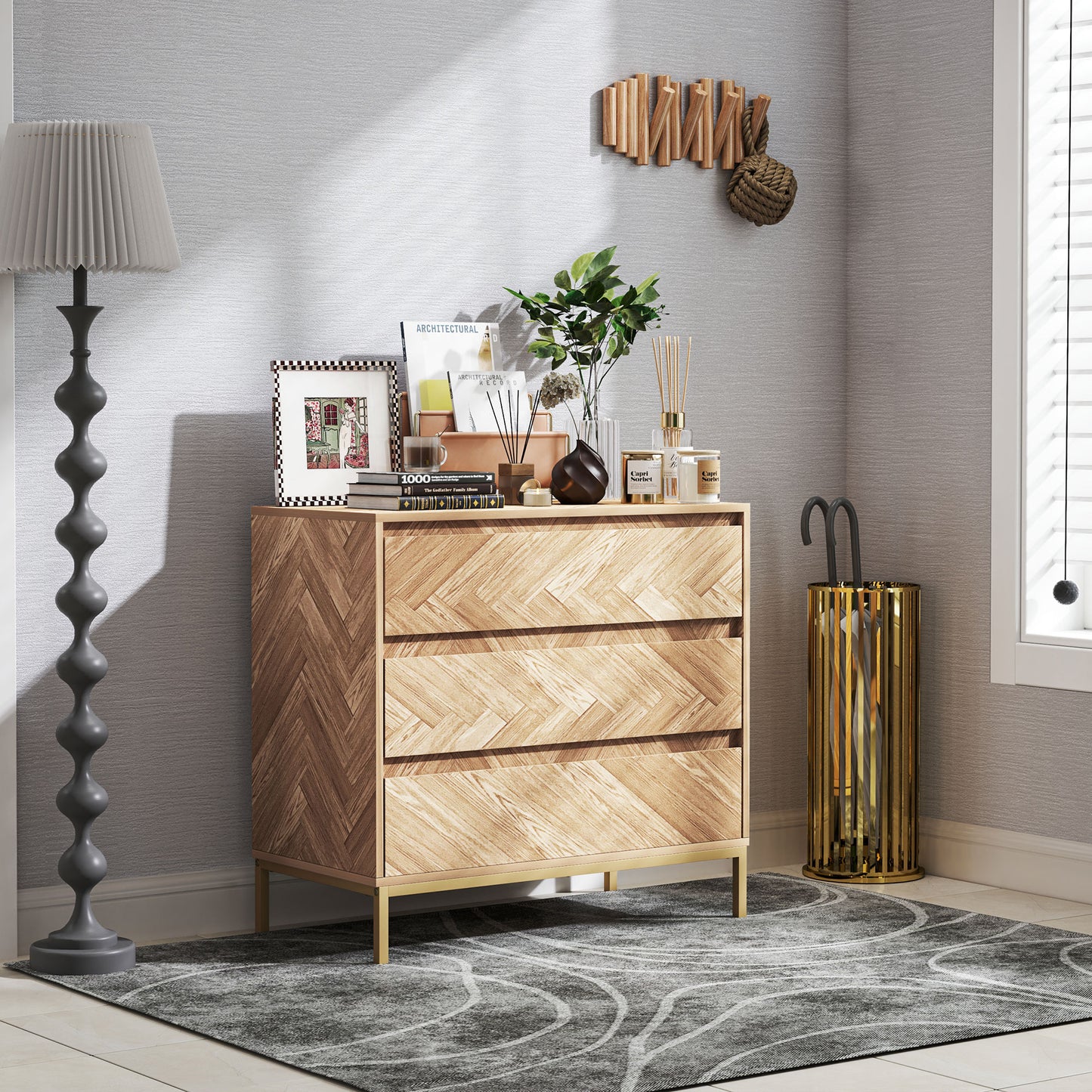 Bedroom Chest of Drawers with Anti-tipping Design, Storage Cabinet with 3 Drawers for Living Room, Hallway, Nature Wood Storage Cabinets at Gallery Canada