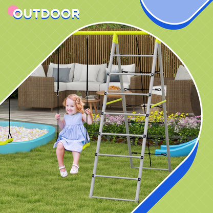 4 in 1 Metal Swing Set with Double Swings, Climber, Climbing Net for Kids, Toddlers, Backyard, Outdoor, Playground Gym Sets & Swings   at Gallery Canada