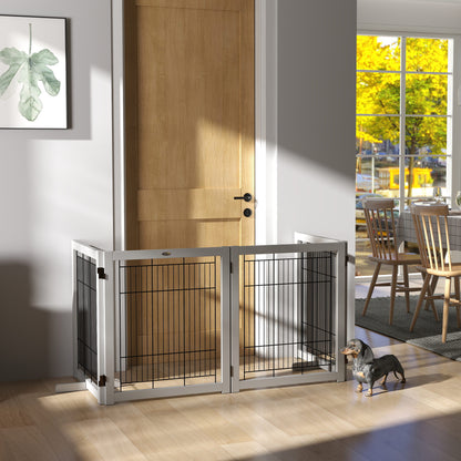 Wooden Dog Gate for Small &; Medium Dogs 4 Panel w/ Support Feet Foldable Pet Fence for House Doorway Light Grey Houses, Kennels & Pens Multi Colour  at Gallery Canada