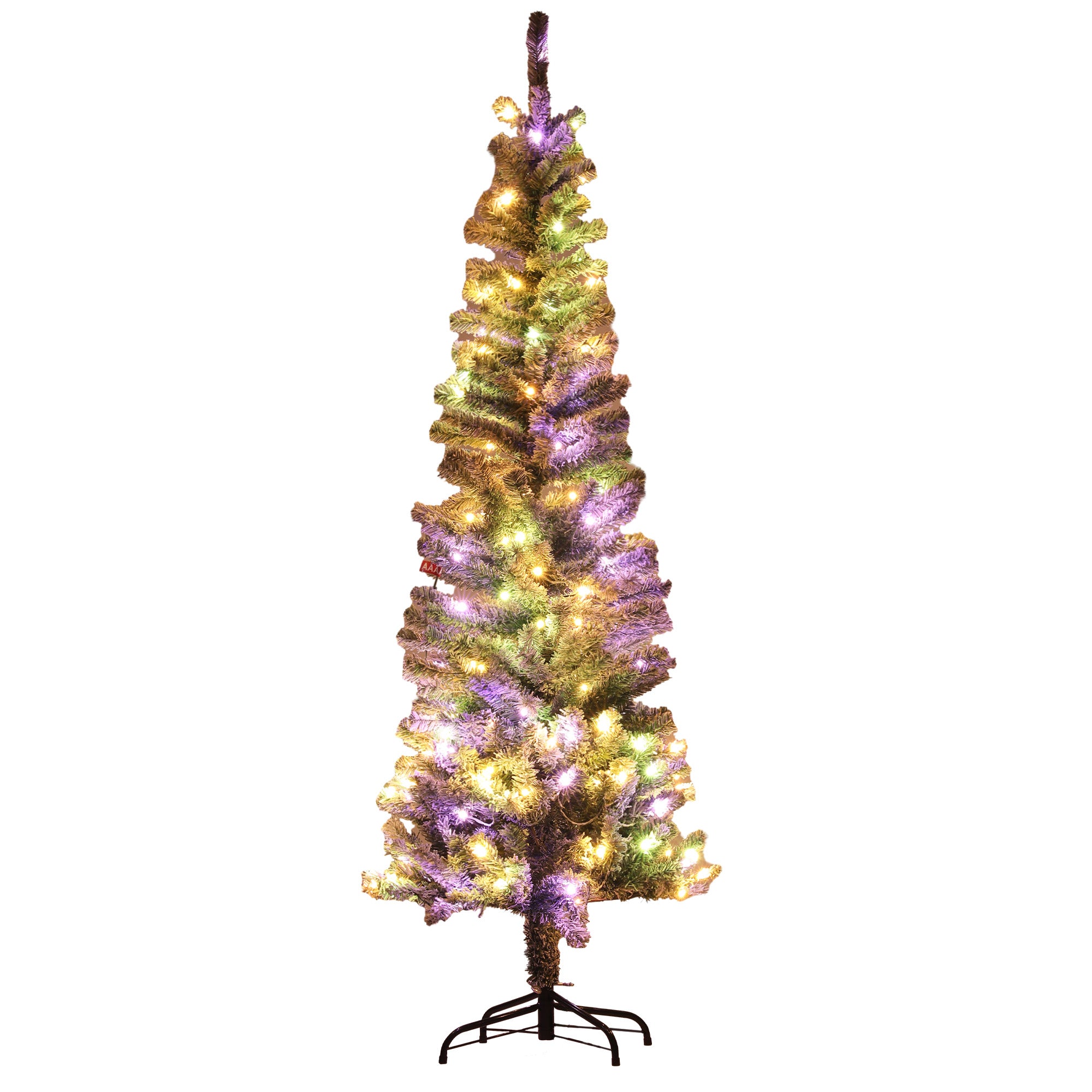 6ft Prelit Pencil Artificial Christmas Tree, Flocked Xmas Tree with Dual Colour LED Lights, 429 Tips and Metal Stand Pre Lit Christmas Trees   at Gallery Canada