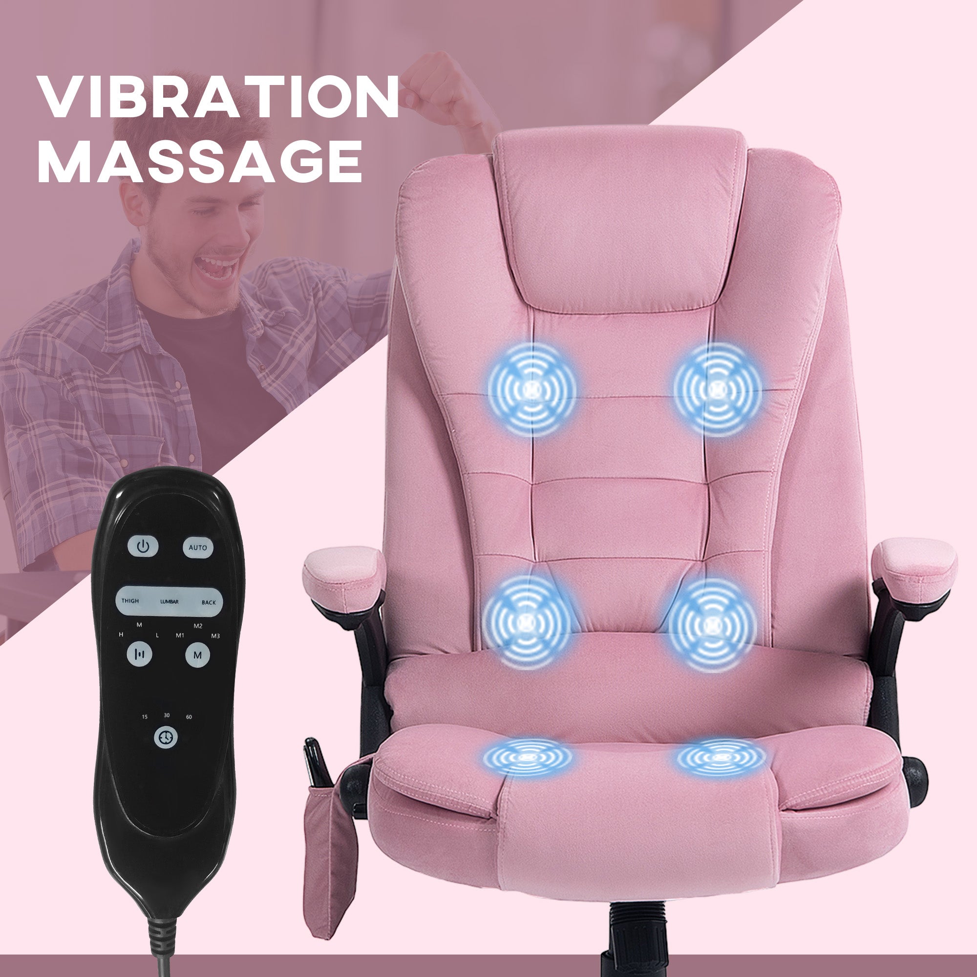 6 Point Vibrating Massage Office Chair High Back Executive Chair with Reclining Back, Swivel Wheels, Pink Massage Chairs   at Gallery Canada