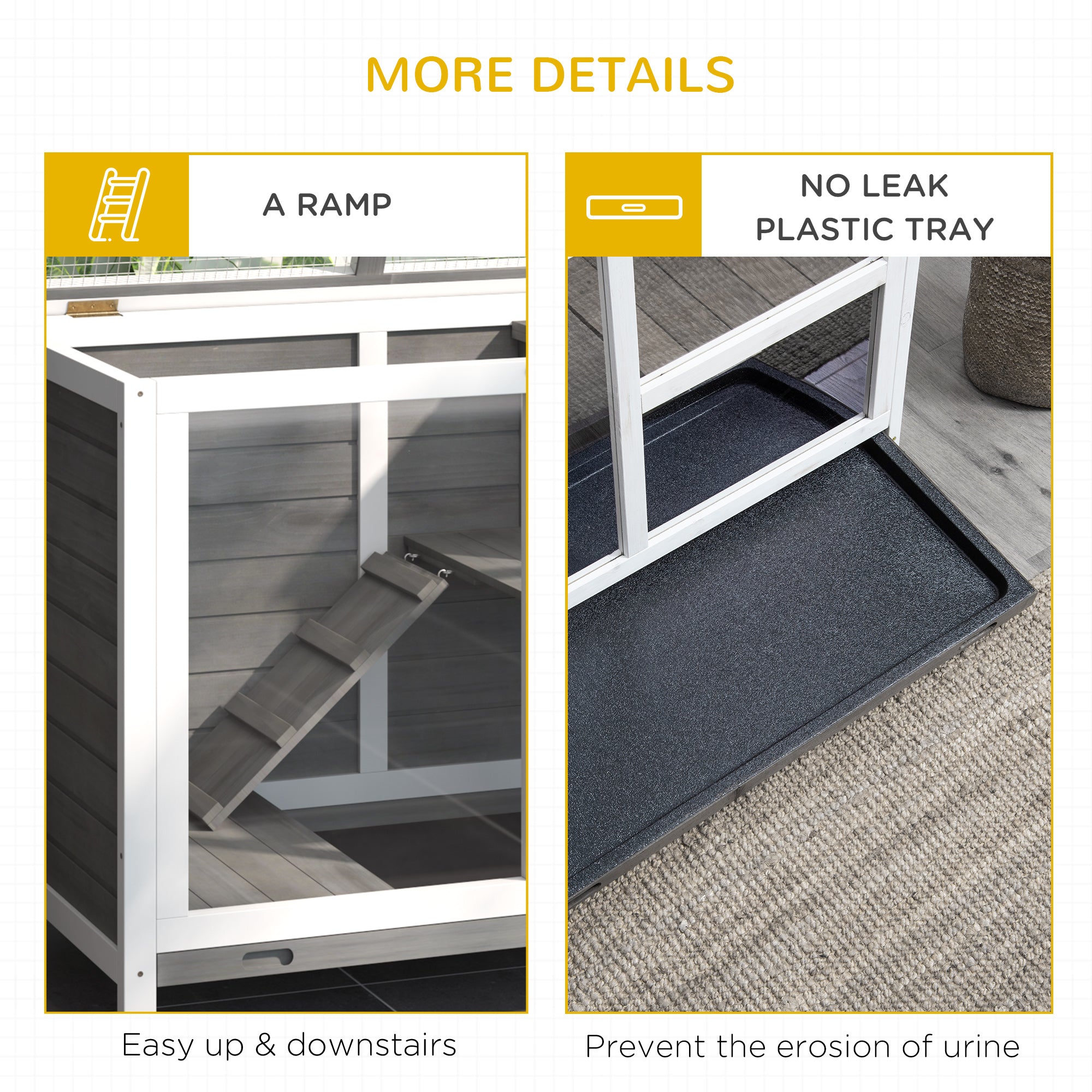 Indoor Rabbit Hutch with Wheels, Bunny Cage Guinea Pig House W/ Top Access, Ramp, Pull Out Tray, Grey Rabbit Hutch at Gallery Canada