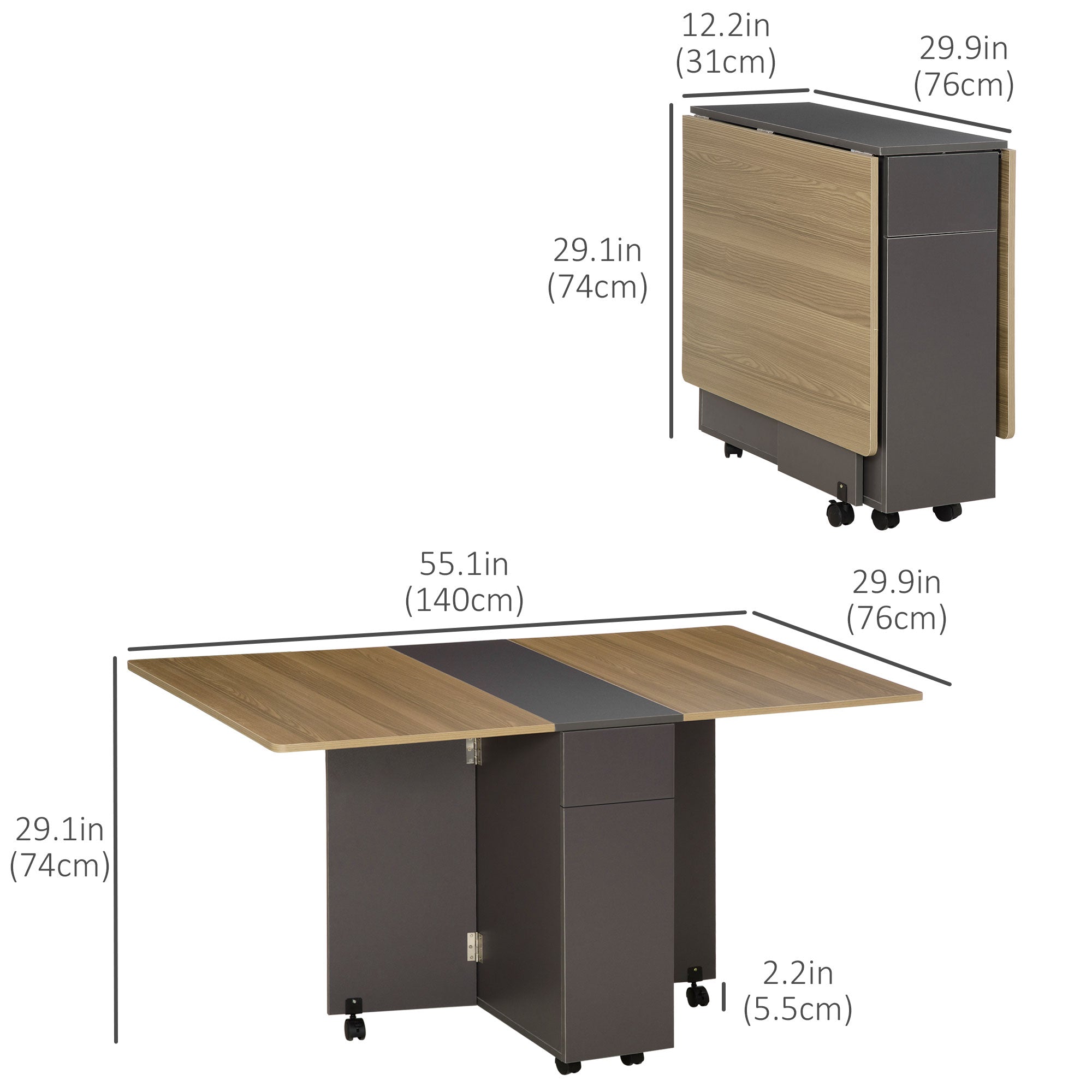 Extendable Dining Table, Drop Leaf Table with 2 Drawers and Storage Cabinet, Folding Dining Table with 6 Wheels Bar Tables & Dining Tables at Gallery Canada