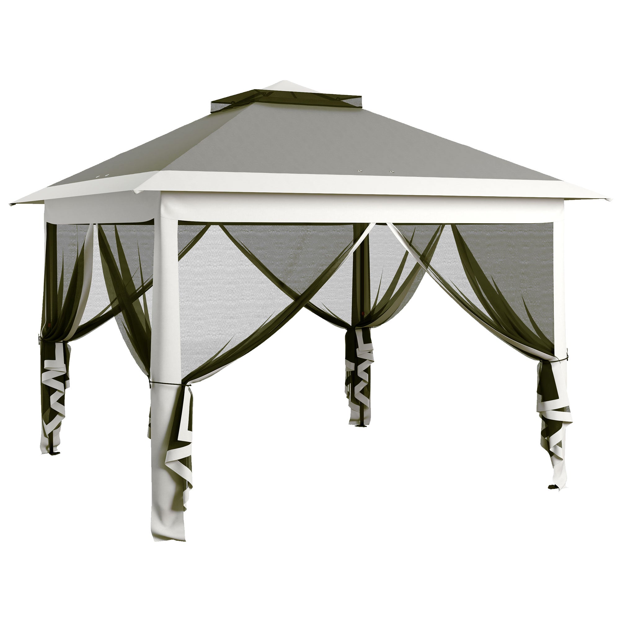 11' x 11' Pop Up Gazebo, Double Roof Foldable Height Adjustable Canopy Tent with Mesh Sidewalls, Carrying Bag, Dark Grey Pop Up Canopies at Gallery Canada