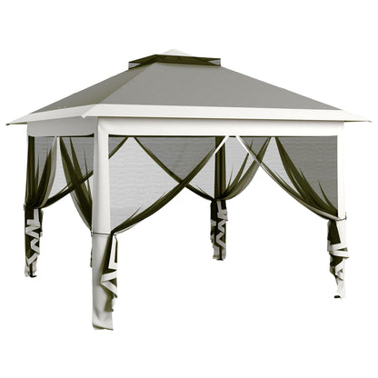 11' x 11' Pop Up Gazebo, Double Roof Foldable Height Adjustable Canopy Tent with Mesh Sidewalls, Carrying Bag, Dark Grey Pop Up Canopies at Gallery Canada