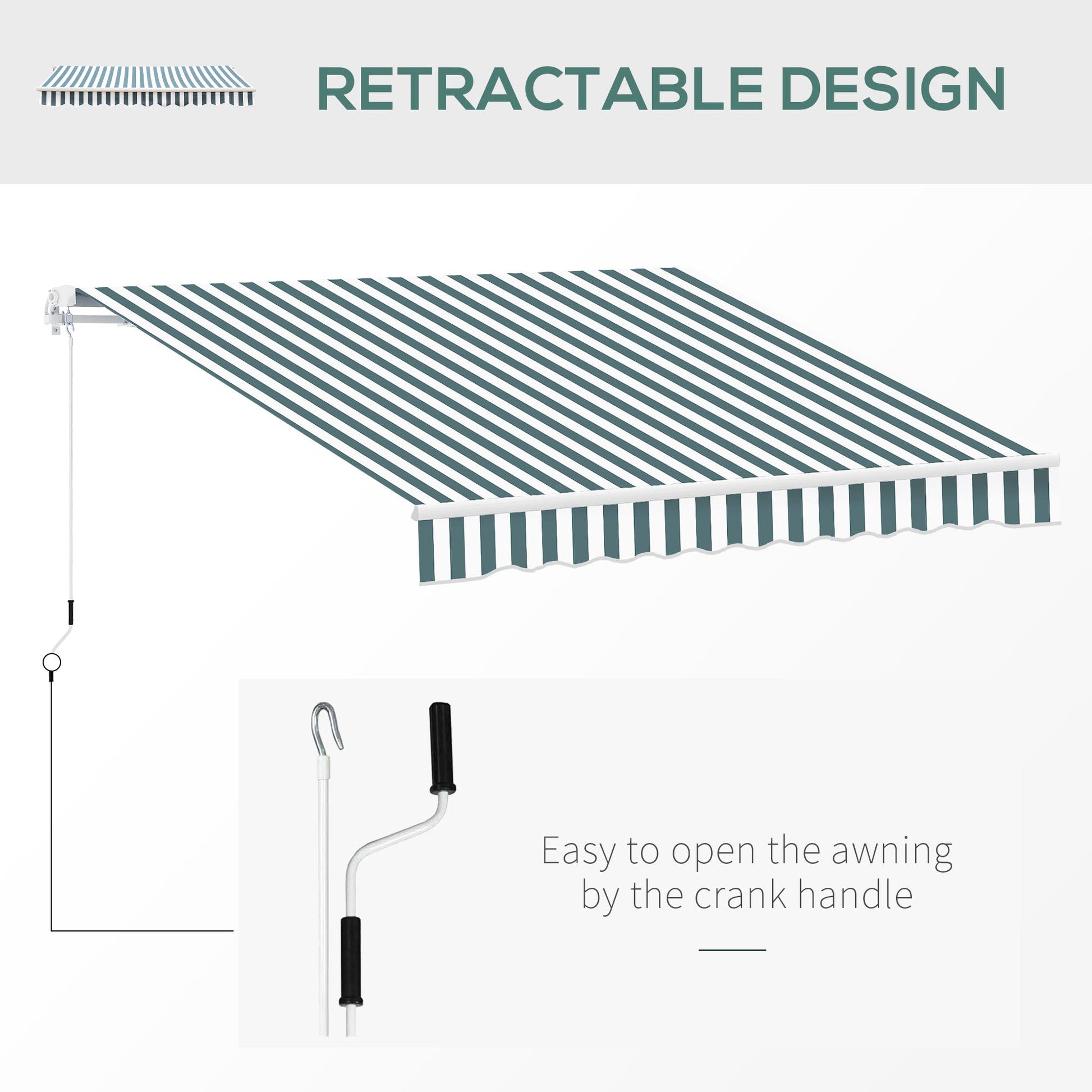 280g/m² UV & Water-Resistant 8' x 7' Retractable Patio Awning, Aluminum Frame, Green and White Deck Awnings   at Gallery Canada