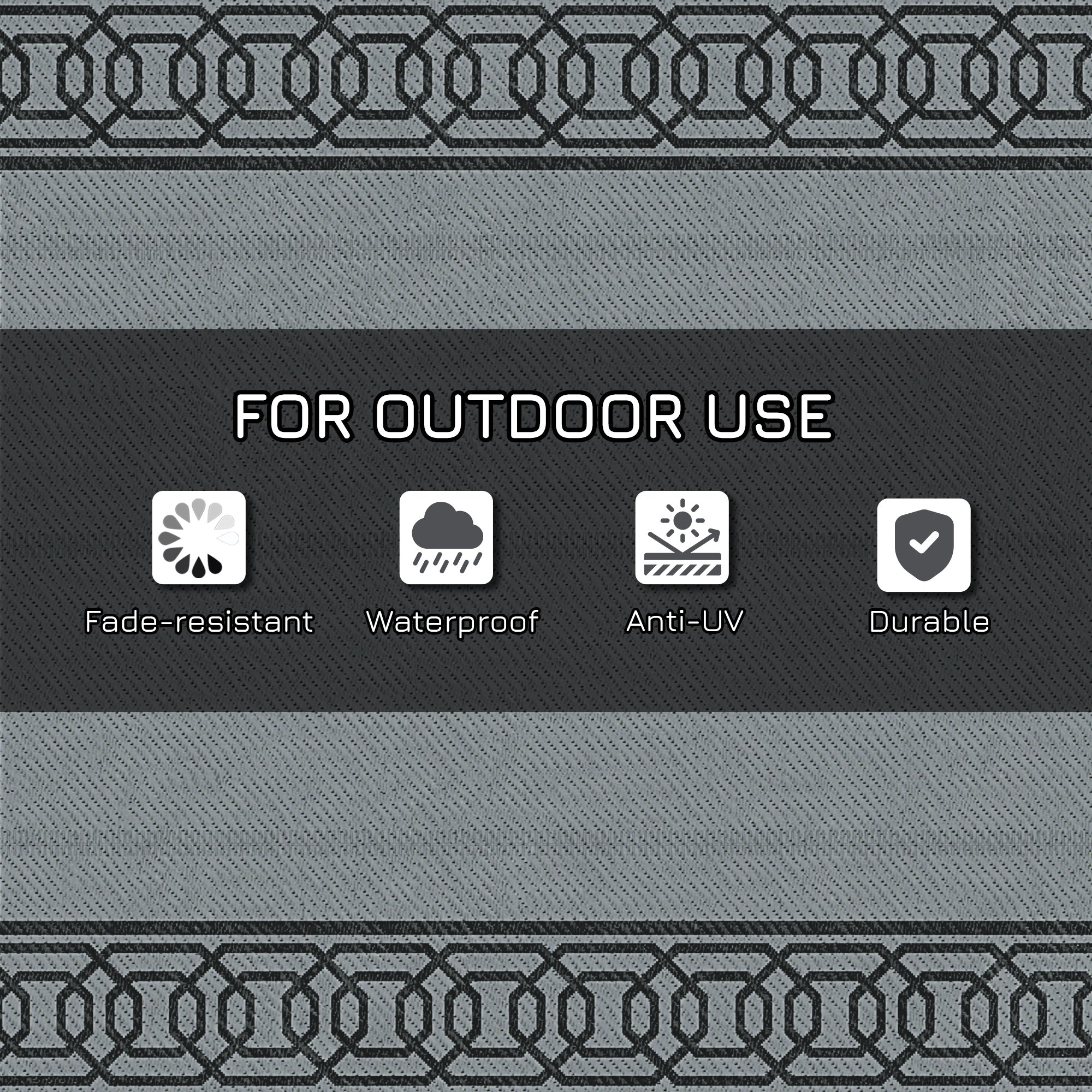 Portable Outdoor Rug with Carrying Bag, 9' x 12' Reversible Mat, Waterproof Plastic Straw RV Rug for Backyard, Deck, Picnic, Beach, Camping, Black and Grey Outdoor Reversible Rugs at Gallery Canada
