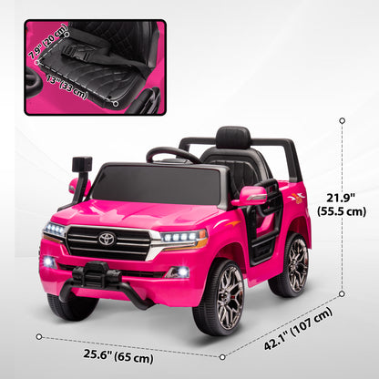 12V Toyota LAND CRUISER Licensed Kids Car w/ Remote Control, Four Wheel Spring Suspension, Soft Start, LED Light, Pink Electric Toy Cars   at Gallery Canada