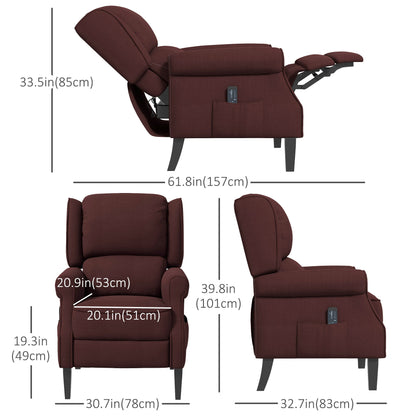 Push Back Recliner Chair, Vibration Massage Recliner for Living Room with Extendable Footrest, Remote, Pocket, Brown Single Sofas   at Gallery Canada