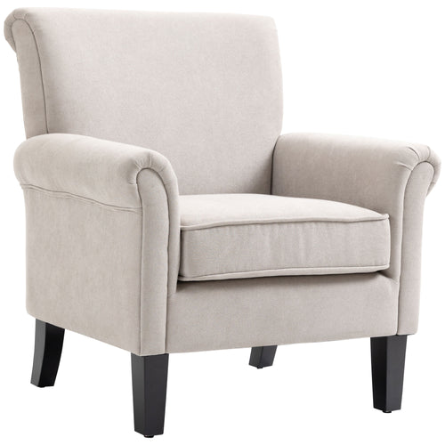Upholstered Accent Chair, Single Armchair with Soft Velvet Touch Fabric, Rolled Armrest, Grey