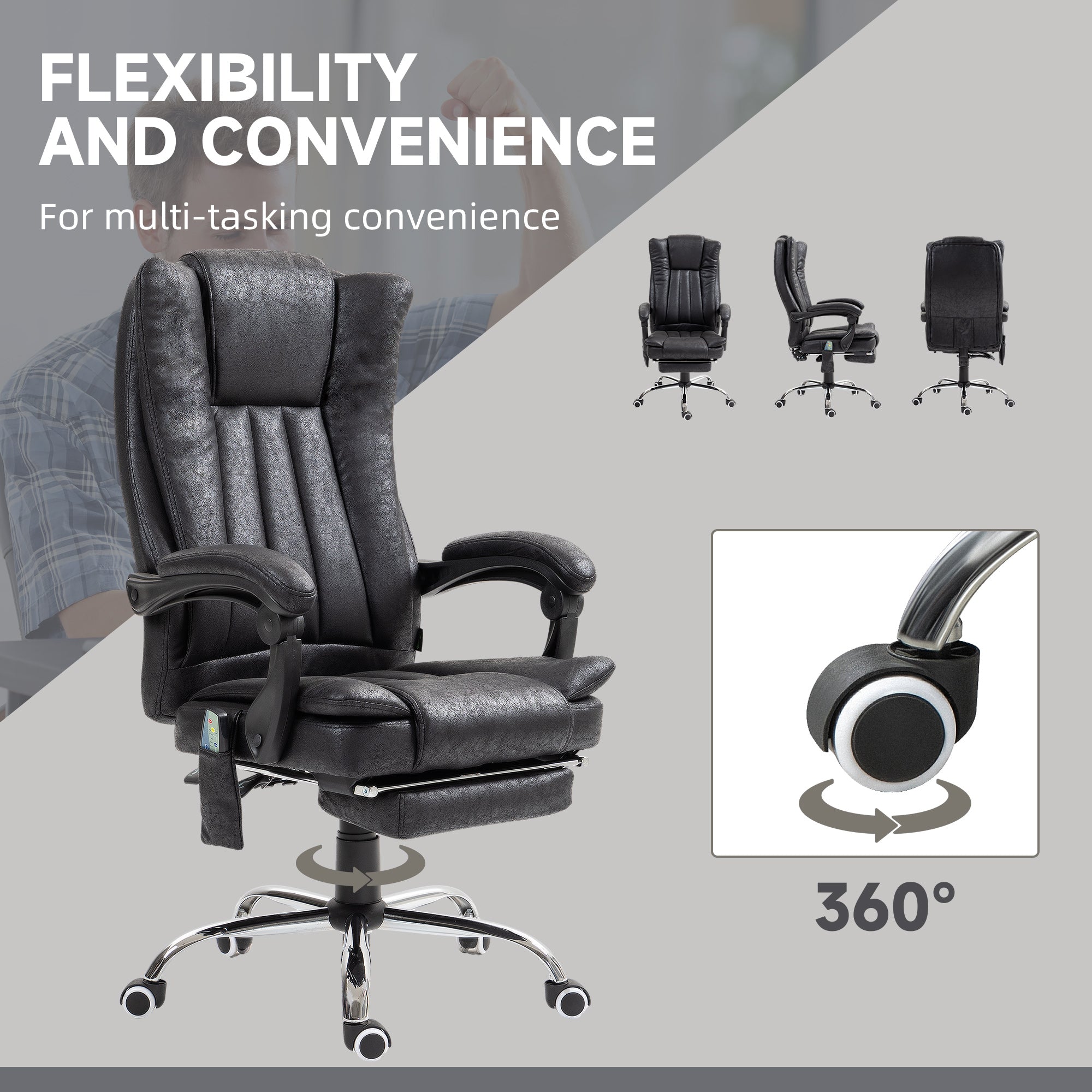 Office Chair 6-point Vibration Massage Chair Micro Fiber Recliner with Retractable Footrest Black Massage Chairs   at Gallery Canada