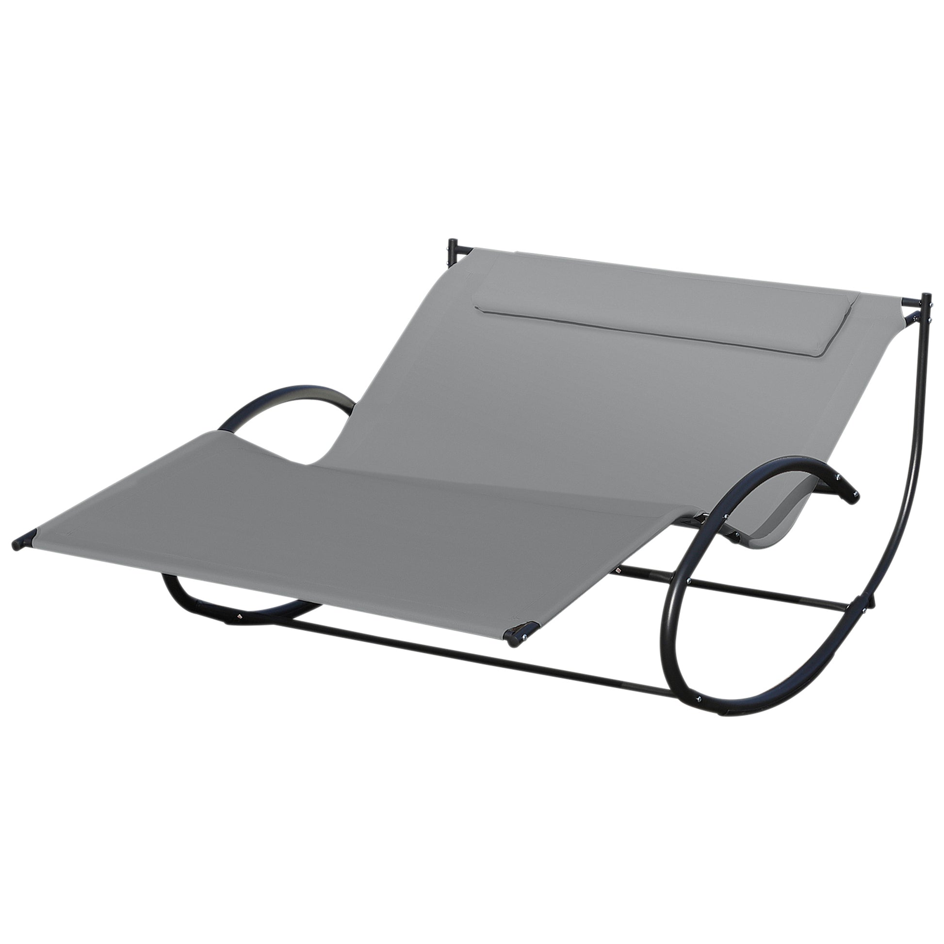 Double Chaise Lounger Garden Rocker Sun Bed Outdoor Hammock Chair Texteline with Pillow Grey Lounger Chairs   at Gallery Canada