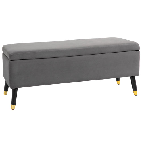 Ottoman Bench with Storage, Velvet Footrest Shoe Bench with Hinged Lid, Lift Top Bed Bench for Entryway Living Room, Charcoal Grey