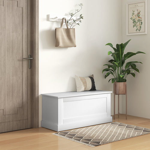39.4 Inches Storage Chest, Storage Trunk with Safety Hinge, Wooden Box for Living Room, White Wood Grain