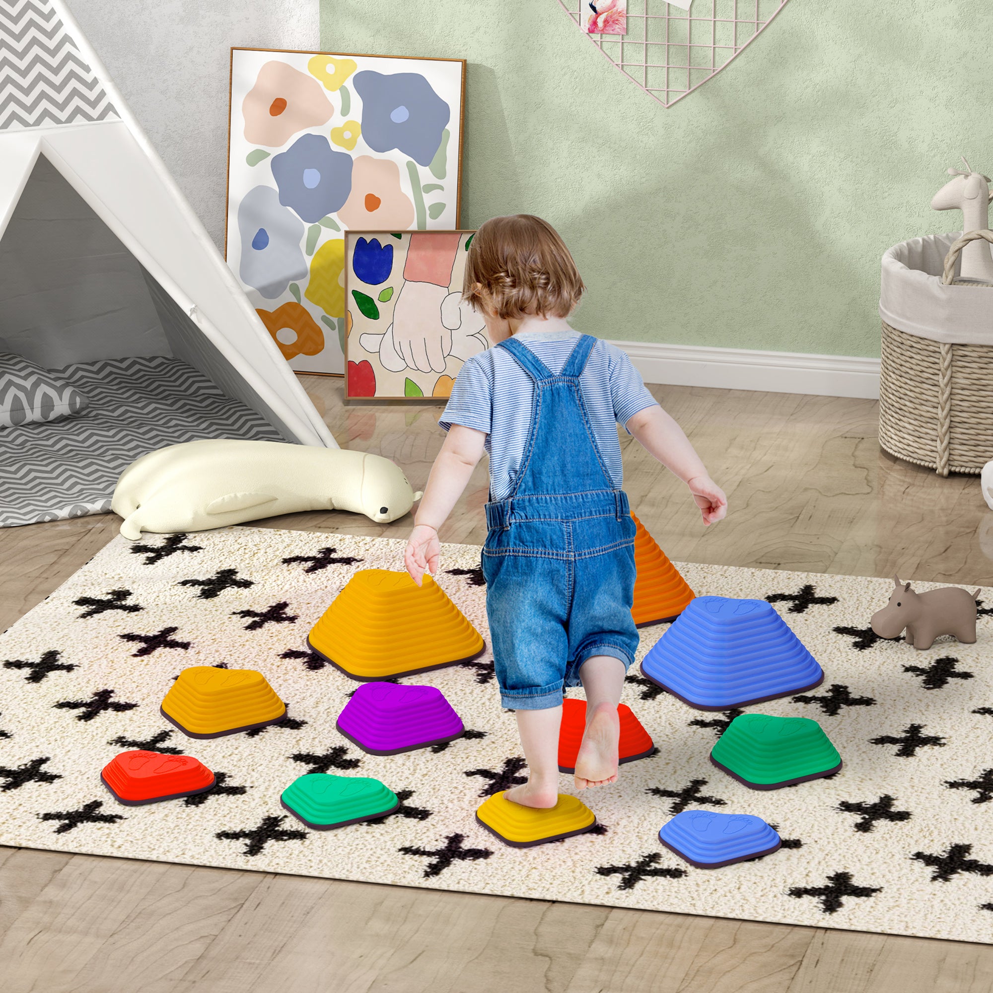 11PCs Non-Slip Stackable Kids Stepping Stones, Heart-Shaped Gym Sets & Swings Multi Colour at Gallery Canada