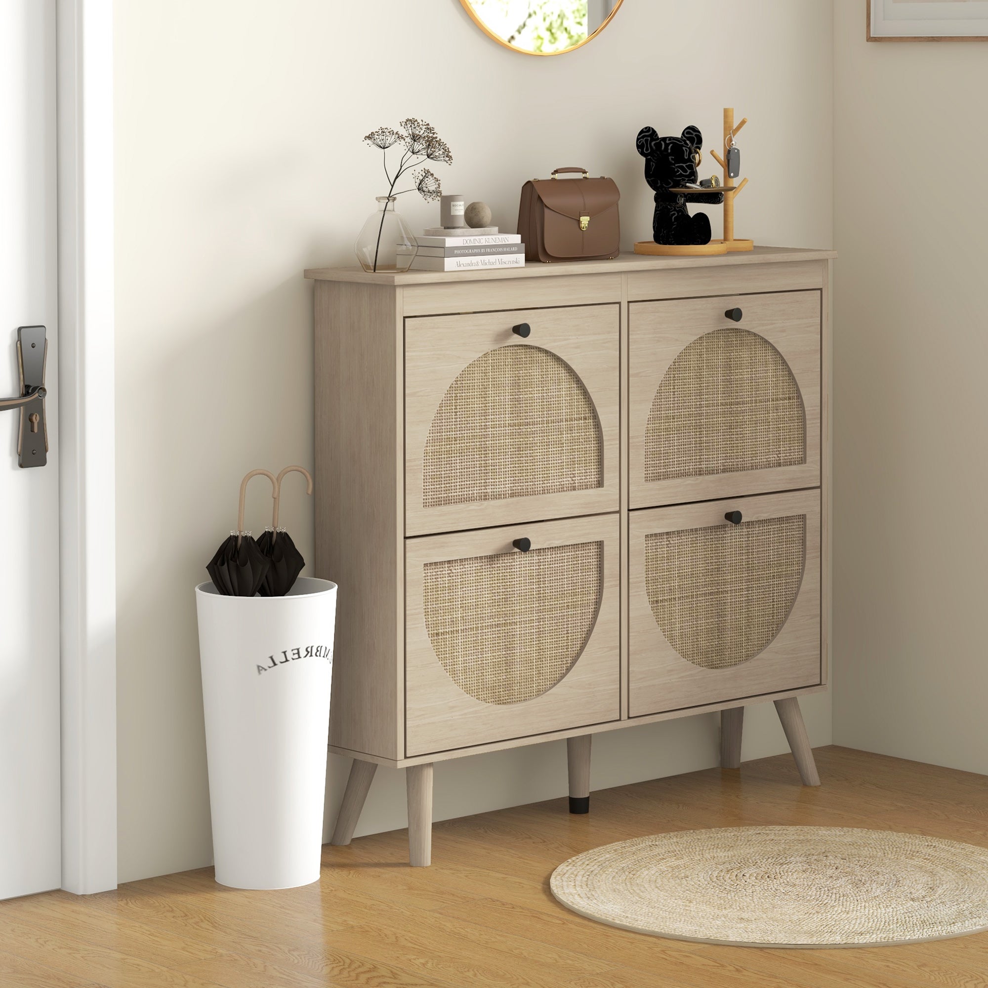 Shoe Cabinet for entryway, Shoe Storage Cabinet with 4 Flip Drawers and Adjustable Shelves for 20 Pairs of Shoes, Oak Shoe Storage Cabinets & Racks at Gallery Canada