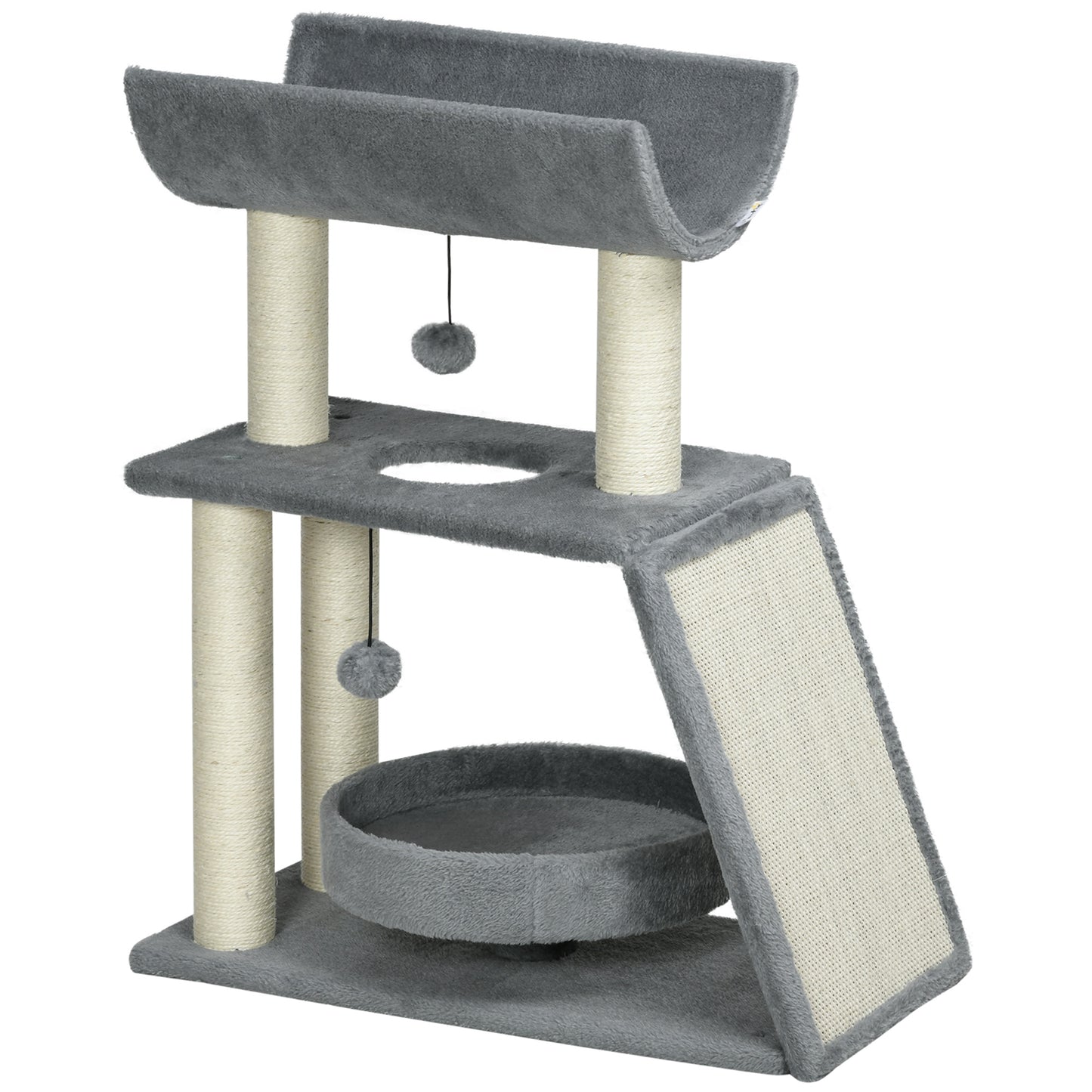 Small Cat Tree with Perch, Scratching Posts, Pad, Bed, Toy Balls, Light Grey Cat Posts   at Gallery Canada