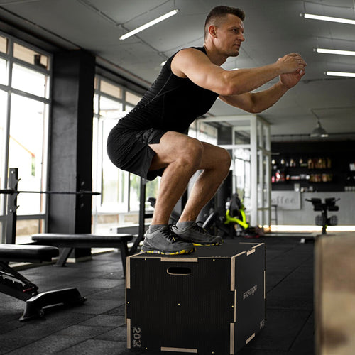 30/24/20 In Wooden Plyometric Jump Box with Handle Openings for Home Gym Workout Training