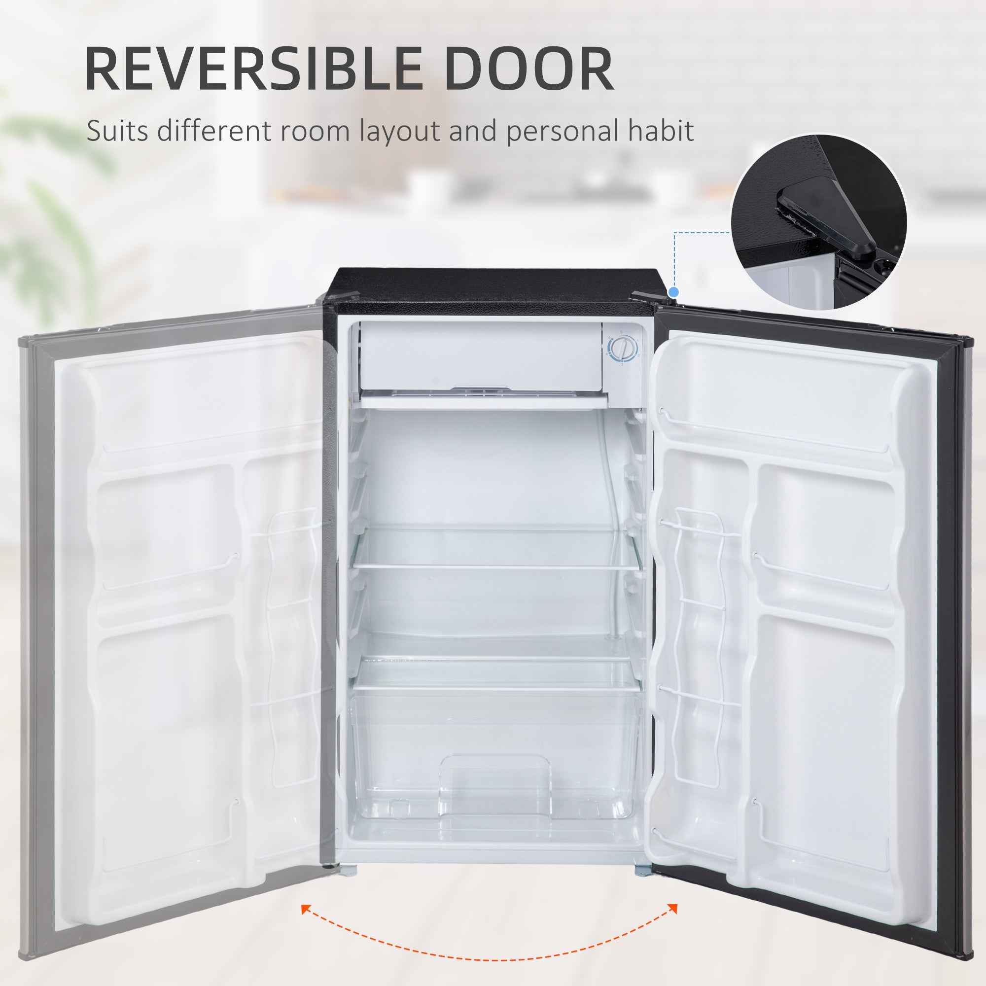 Compact Refrigerator, Mini Fridge with Freezer, Adjustable Shelf, Mechanical Thermostat and Reversible Door, Silver Small Kitchen Appliances at Gallery Canada