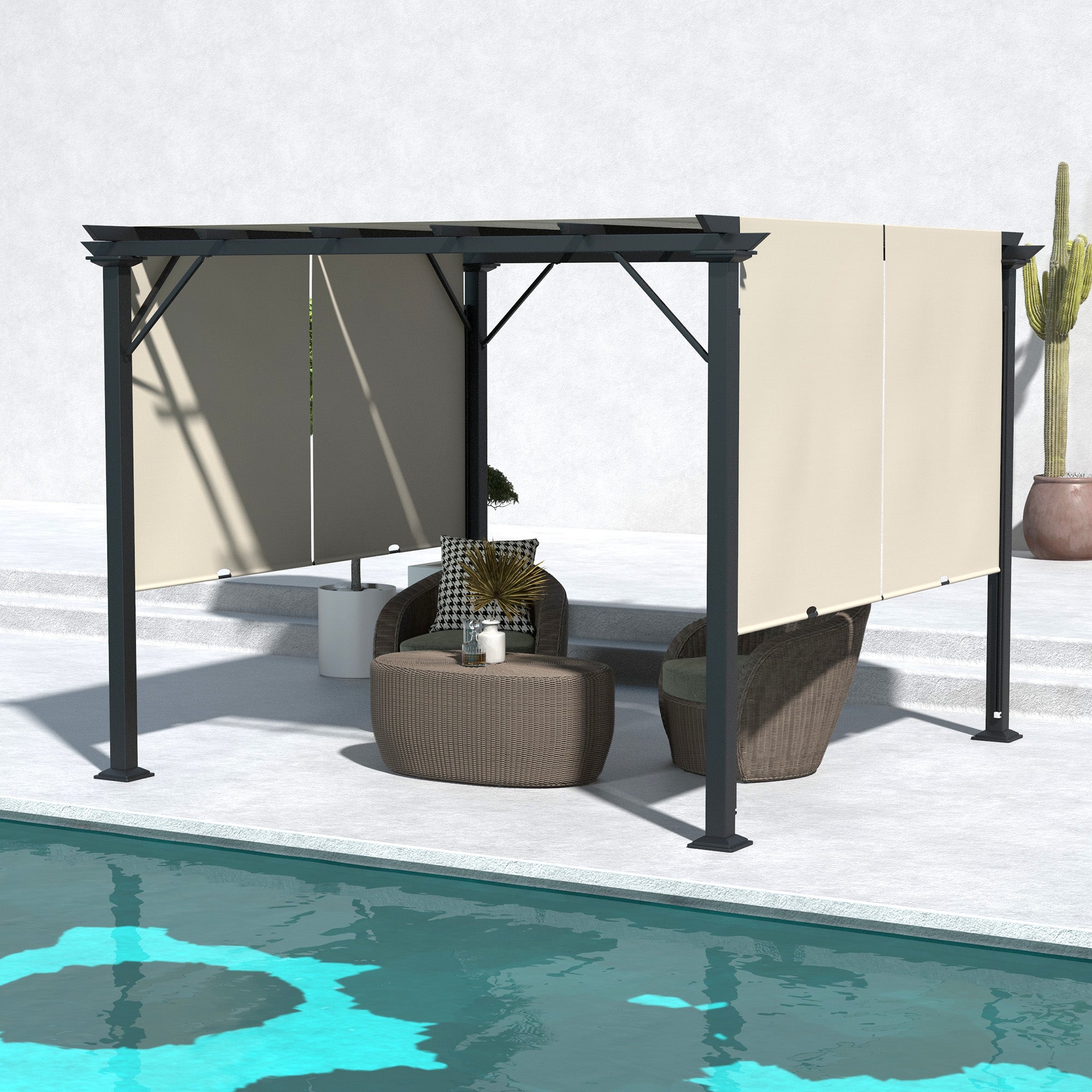 10' x 10' Retractable Pergola Canopy for Backyard, Beige Pergolas at Gallery Canada