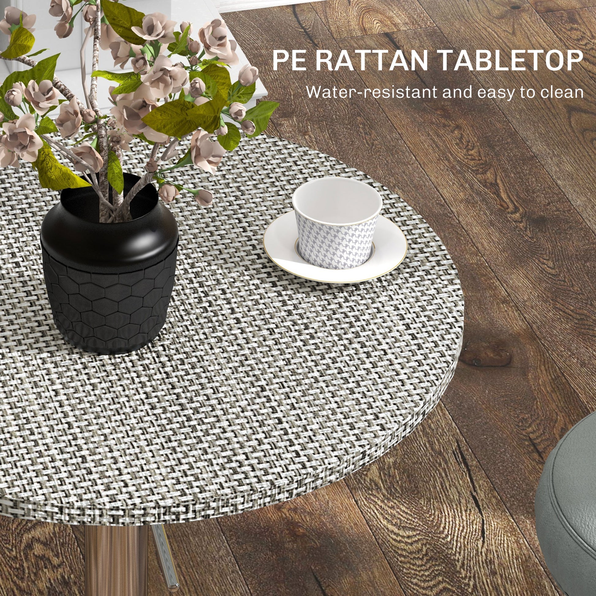 Adjustable Bar Table for 2, Round Pub Table with PE Rattan Top and Steel Base for Home Bar, Small Dining Room, Grey Bar Tables at Gallery Canada