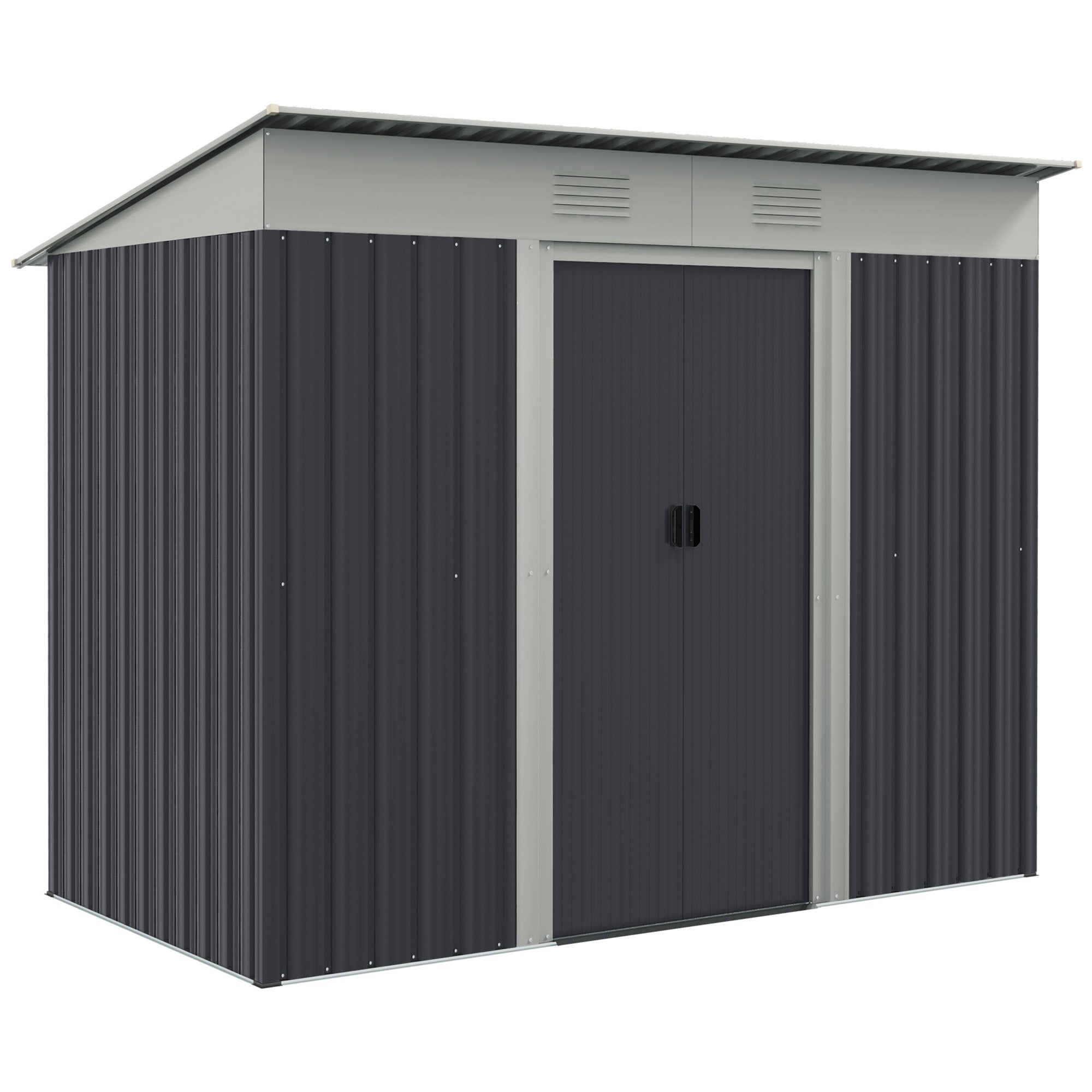 7' x 4' Outdoor Storage Shed, Metal Garden Tool Storage House Organizer with Lockable Sliding Doors and Vents for Backyard Patio Lawn, Charcoal Grey Sheds at Gallery Canada