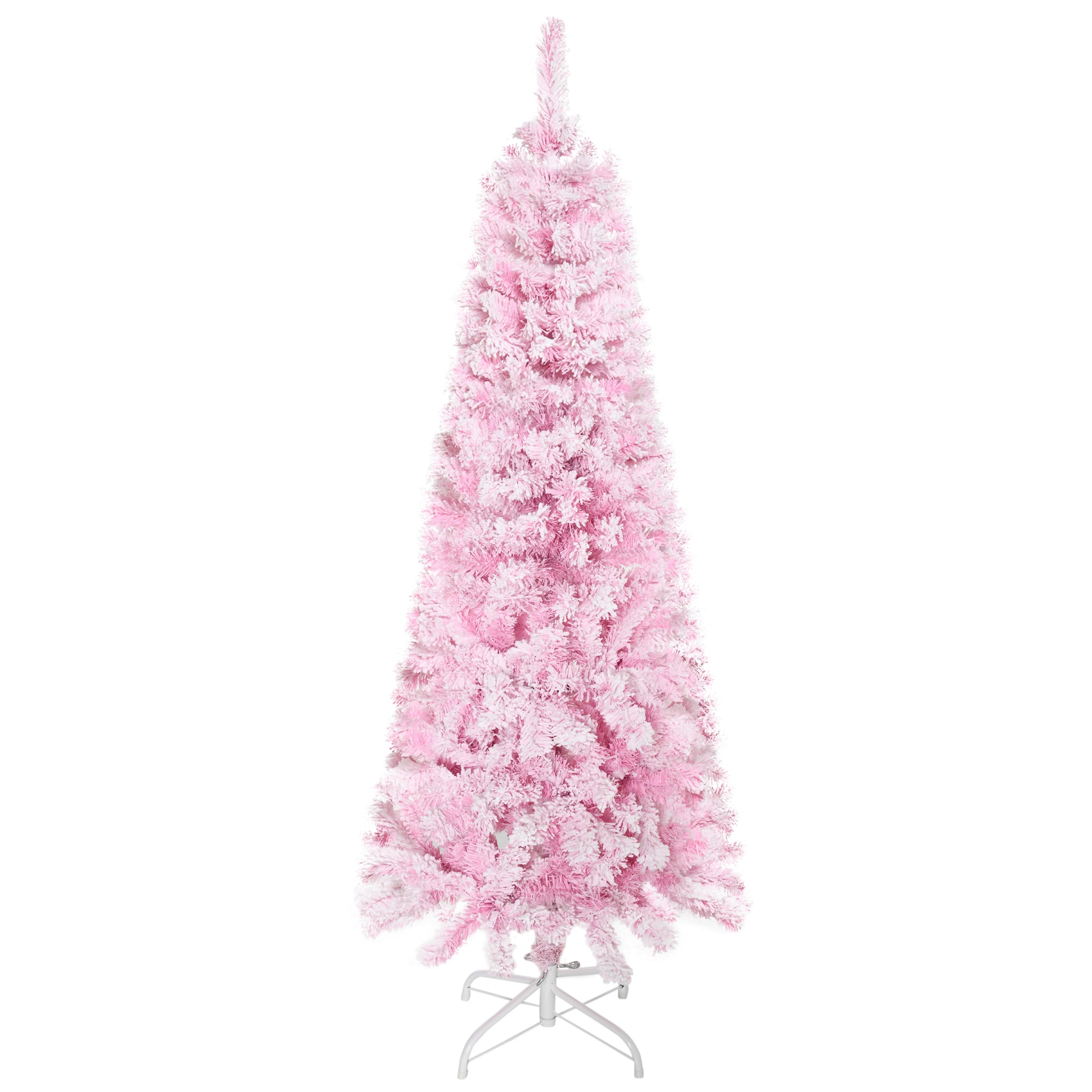 4 ft Flocked Pencil Christmas Tree, Artificial Christmas Tree with Realistic Branches, Auto Open and Steel Base, Pink Pencil Christmas Trees   at Gallery Canada