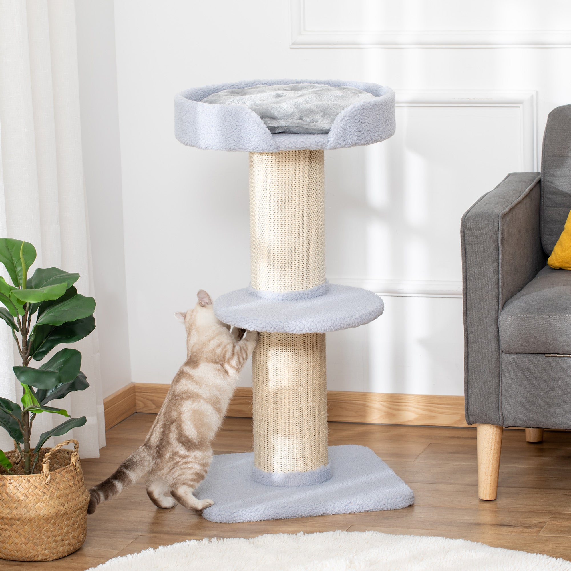 Cat Tree Kitty Tower with Sisal Mat Scratching Post, Cat Bed, Cushion, Perch, 18