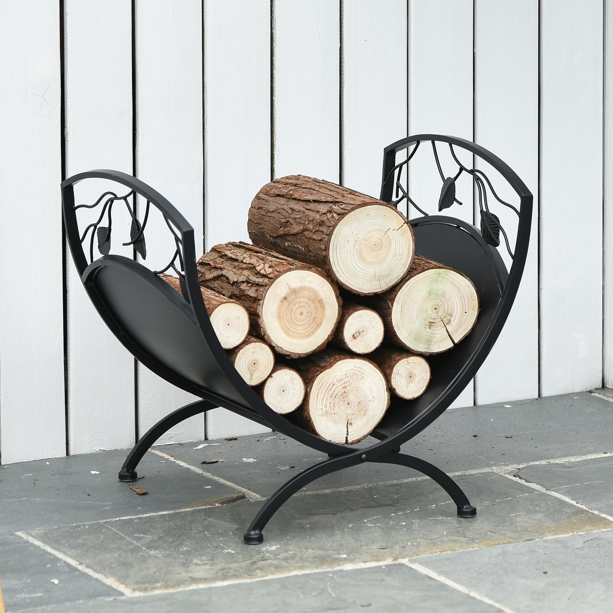 Folding Firewood Rack,Curved Wood Storage Holder, Log Holder for Fire Pit and Fireplace, Outdoor Indoor, Black Firewood Racks at Gallery Canada