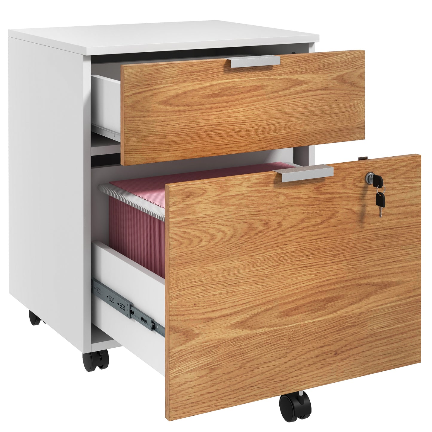 2 Drawer Small Filing Cabinet Lockable Office Storage Cabinet with Hanging Bars for A4 Legal Letter White Nature Wood Office Cabinets & Cupboards   at Gallery Canada