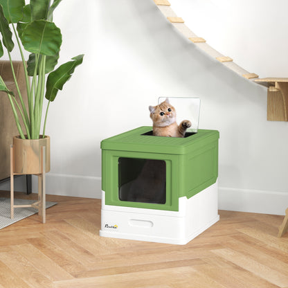 Top Entry Enclosed Kitty Litter Box with Scoop, Tray, Front Entry, Large Space, Foldable, Portable, Dark Green Cat Litter Box Enclosures   at Gallery Canada