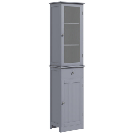 Tall Bathroom Cabinet, Bathroom Storage Cabinet with Drawers, 2 Doors and Adjustable Shelves, Grey Bathroom Cabinets   at Gallery Canada