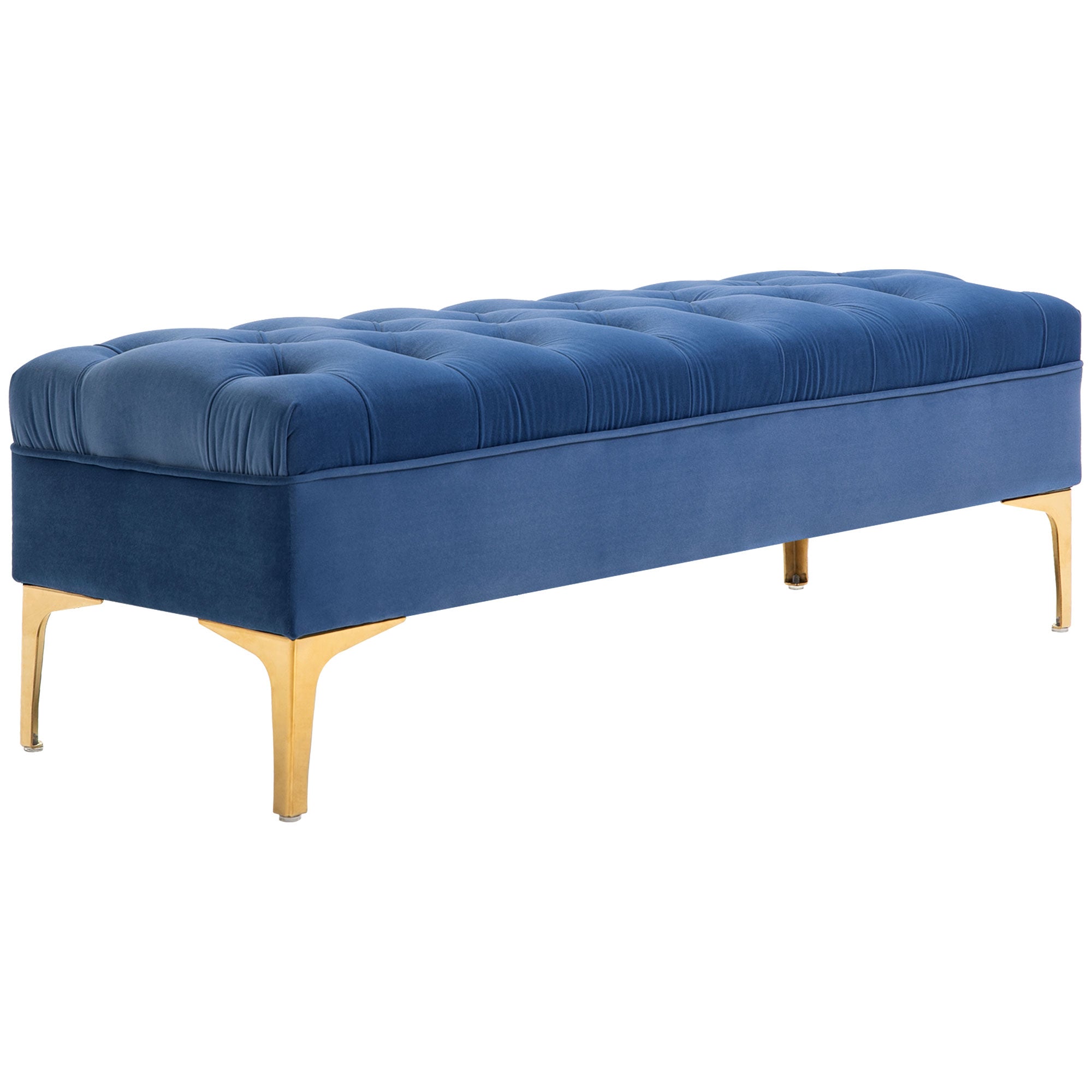 End of Bed Bench, Upholstered Bench, Entryway Shoe Bench with Button Tufted for Living Room, Bedroom, Blue Storage Ottomans & Benches at Gallery Canada