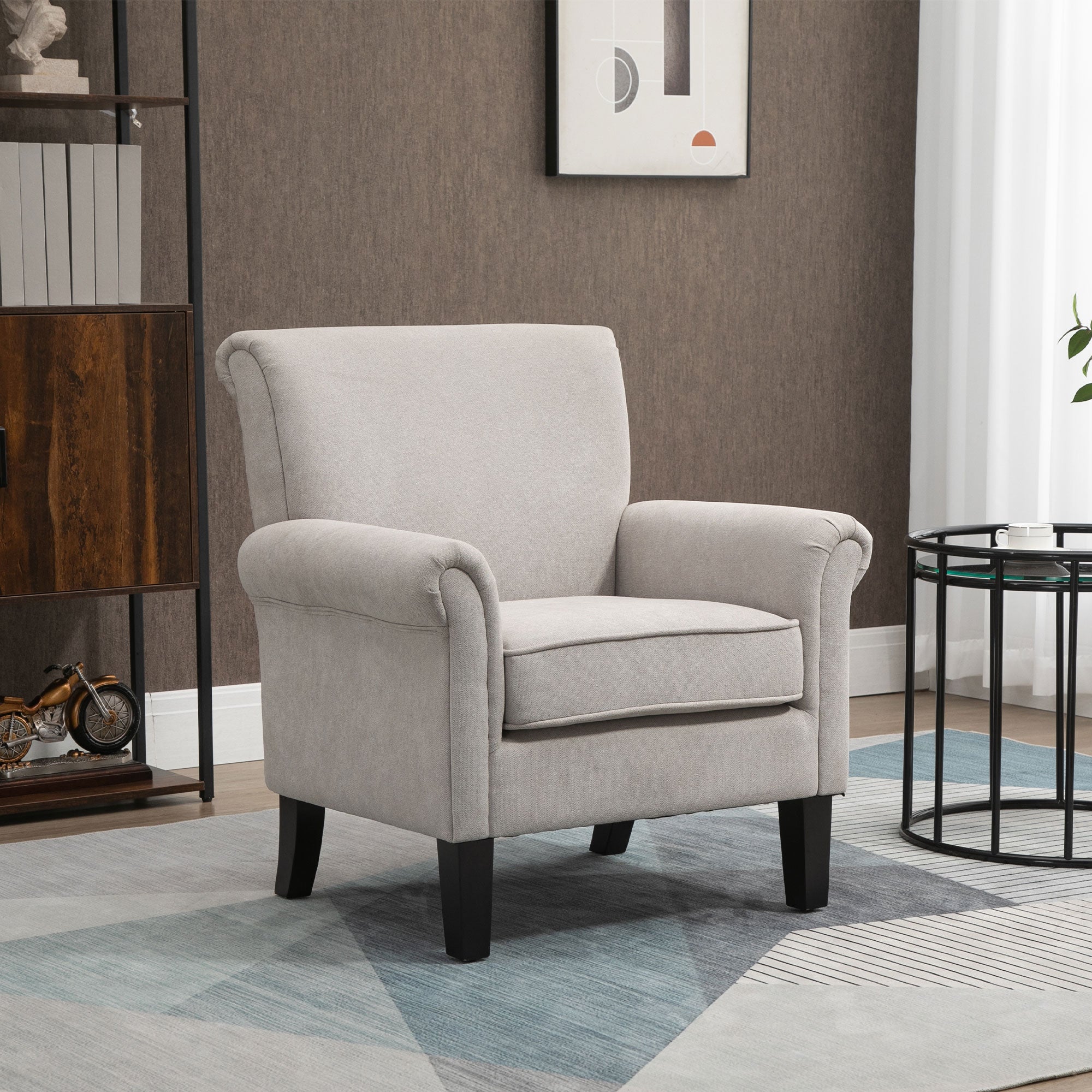Upholstered Accent Chair, Single Armchair with Soft Velvet Touch Fabric, Rolled Armrest, Grey Single Sofas at Gallery Canada