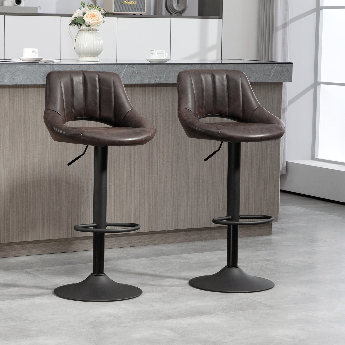 Swivel Bar Stools Set of 2, Faux Leather Upholstered Counter Height Barstools with Round Metal Base Bar Stools   at Gallery Canada