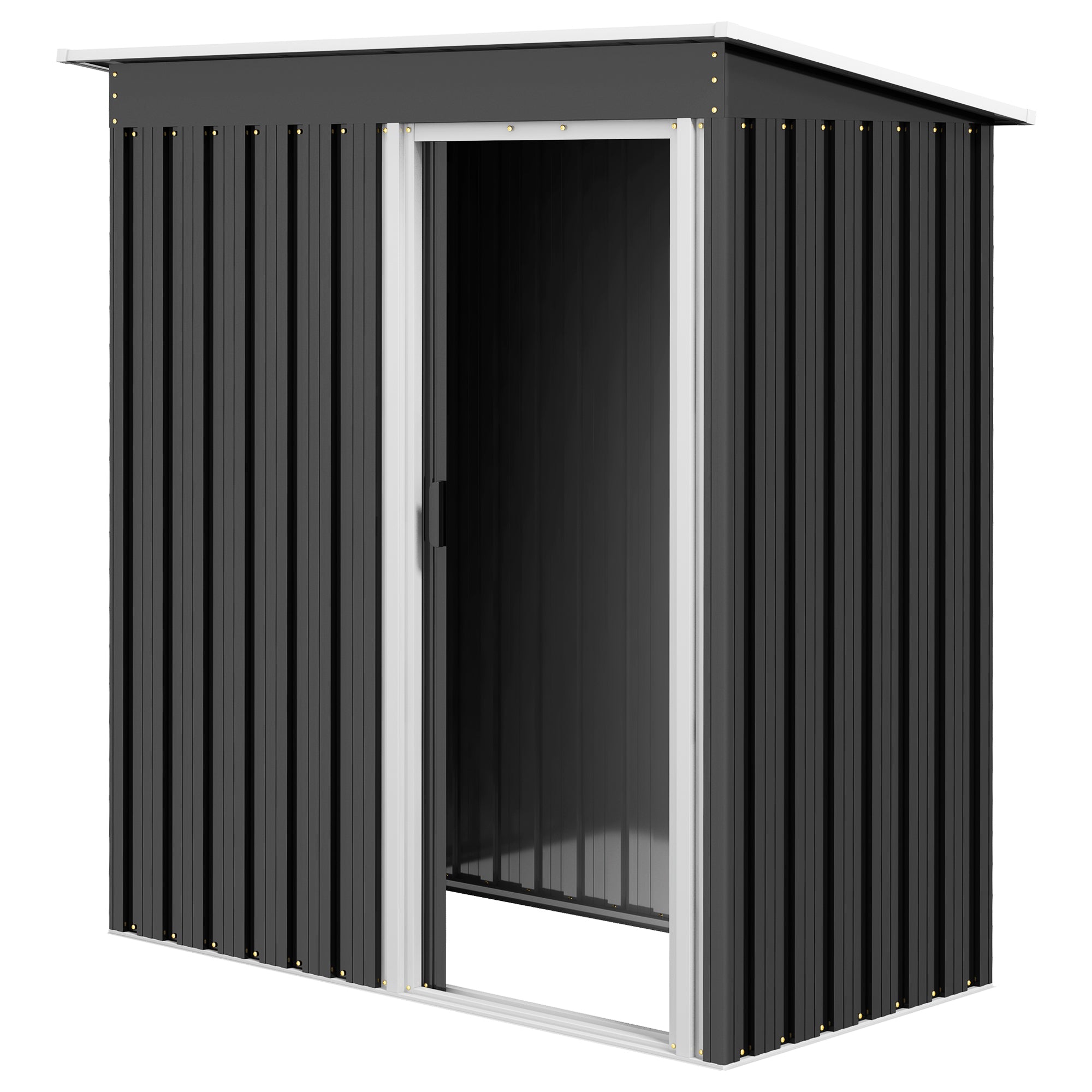 5 x 3 FT Outdoor Storage Shed with Sliding Door and Sloped Roof, Steel Frame Garden Shed Tool Equipment, Black Sheds Black at Gallery Canada