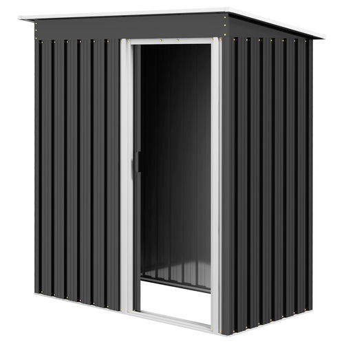 5 x 3 FT Outdoor Storage Shed with Sliding Door and Sloped Roof, Steel Frame Garden Shed Tool Equipment, Black