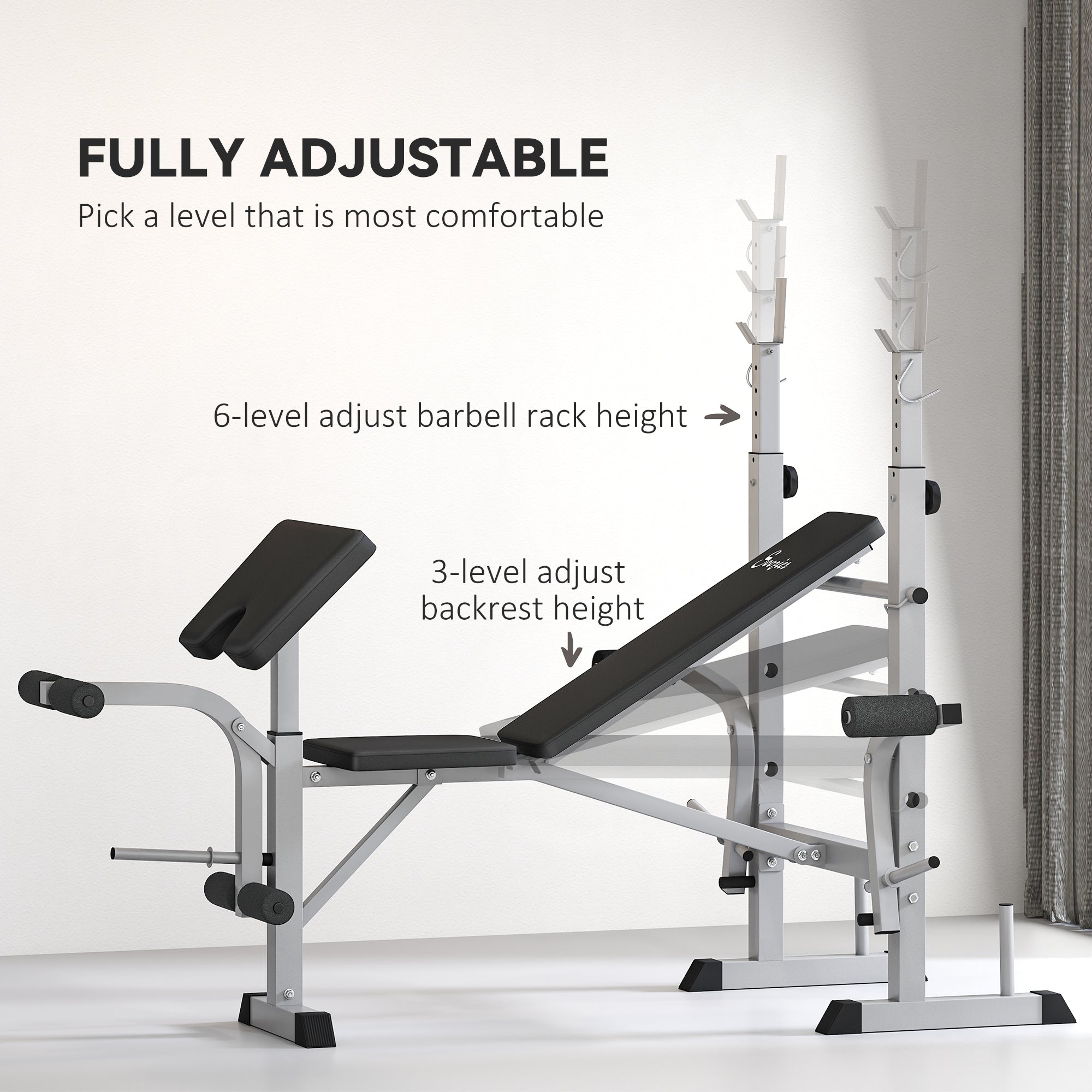 Bench Press Set Adjustable Weight Bench with Squat Rack, Preacher Curl Pad, Leg Developer and Weight Storage, Grey Weight Benches   at Gallery Canada