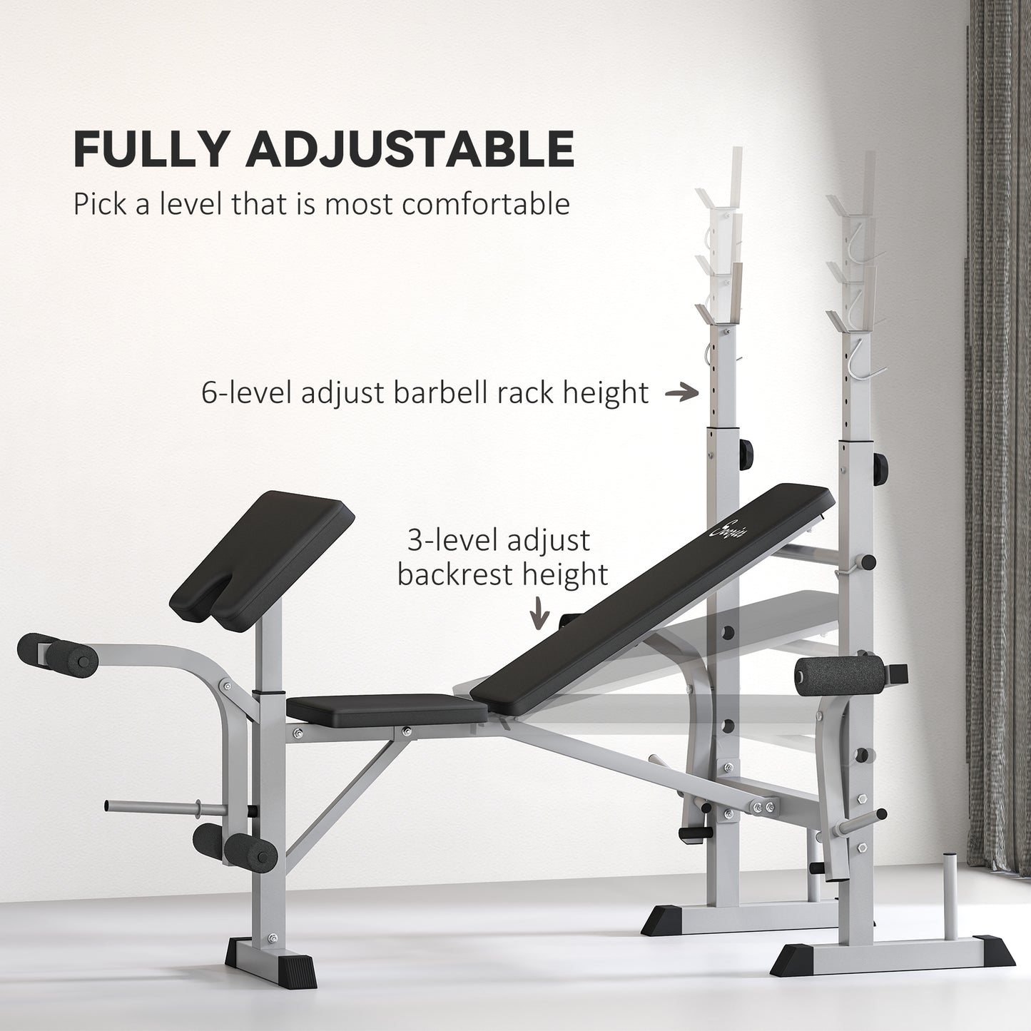 Bench Press Set Adjustable Weight Bench with Squat Rack, Preacher Curl Pad, Leg Developer and Weight Storage, Grey Weight Benches   at Gallery Canada