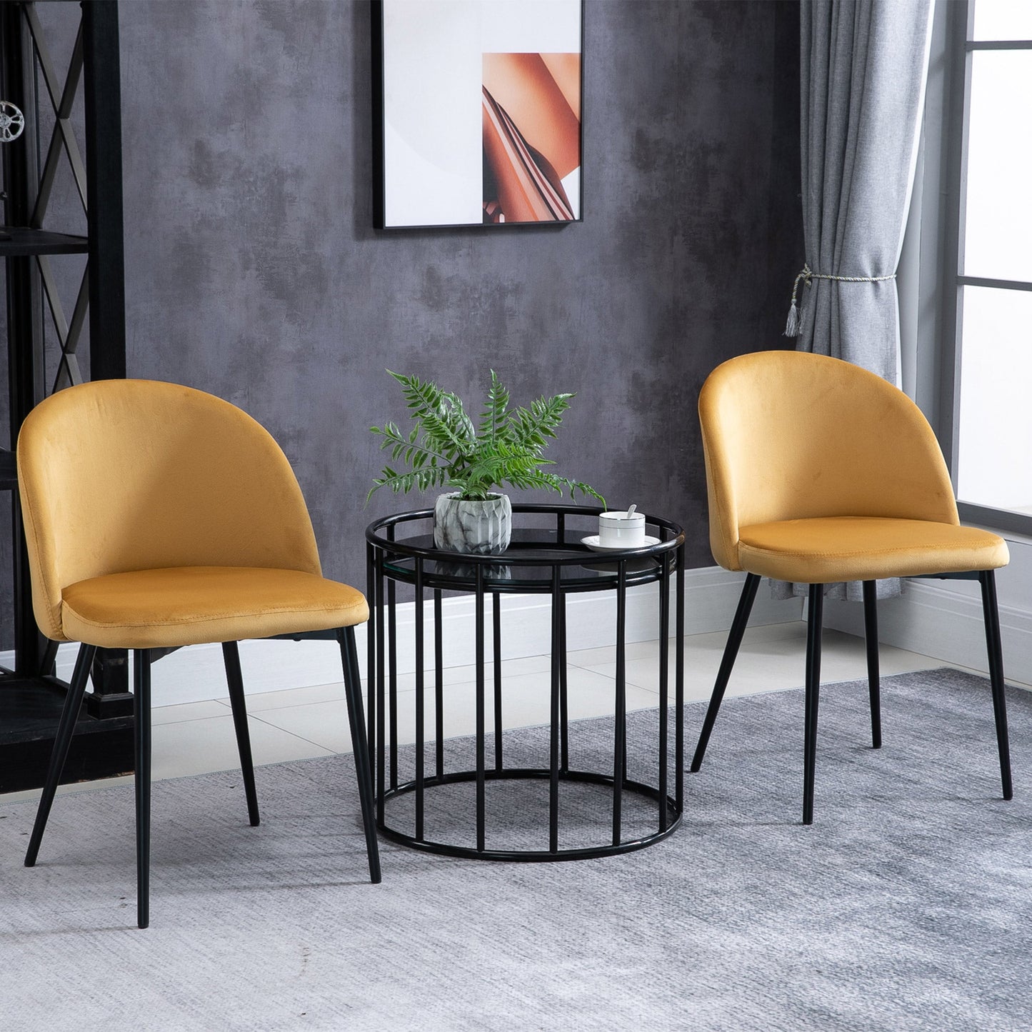 Set of 2 Modern Dining Chairs, Velvet-touch Upholstery Side Accent Chair for Living Room Dining Room, Yellow Bar Stools   at Gallery Canada