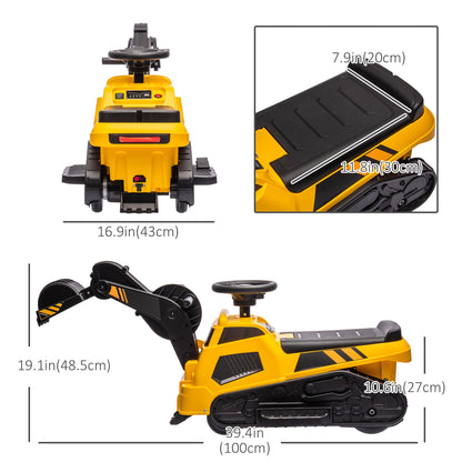 3-in-1 6V Electric Ride-On Tractor Excavator Bulldozer for Toddlers, Yellow Toy Excavators   at Gallery Canada