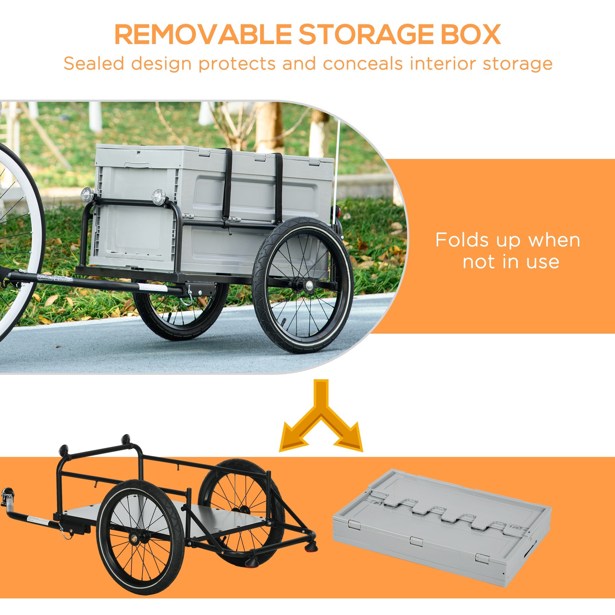 Steel Trailer for Bike, Bicycle Cargo Trailer with Storage Box, Folding Frame and Safe Reflectors, Max Load 88LBS Bike Cargo Trailers   at Gallery Canada